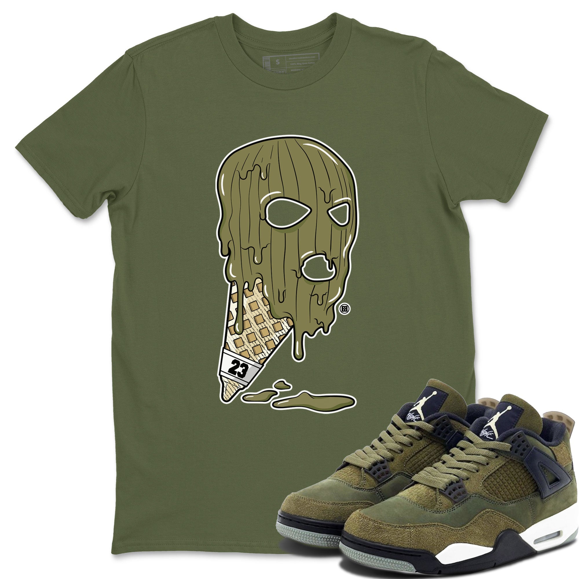 Air Jordan 4 Medium Olive shirt to match jordans streetwear brand Ice Cream Mask sneaker match tees 4s Olive Drip Gear Zone Unisex Military Green 1 T-Shirt