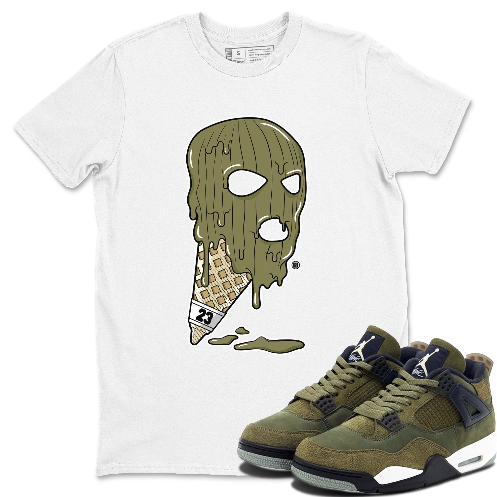 Air Jordan 4 Medium Olive shirt to match jordans streetwear brand Ice Cream Mask sneaker match tees 4s Olive Drip Gear Zone Unisex White 1 T-Shirt