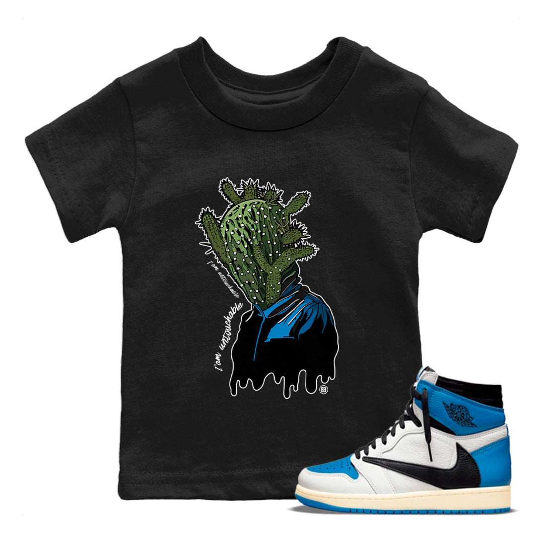 Air Jordan 1 Travis Scott Fragment Sneaker Match Tees I'm Untouchable Streetwear Sneaker Shirt Air Jordan 1 High OG x Travis Scott x Fragment Sneaker Release Tees Kids Shirts Black 1