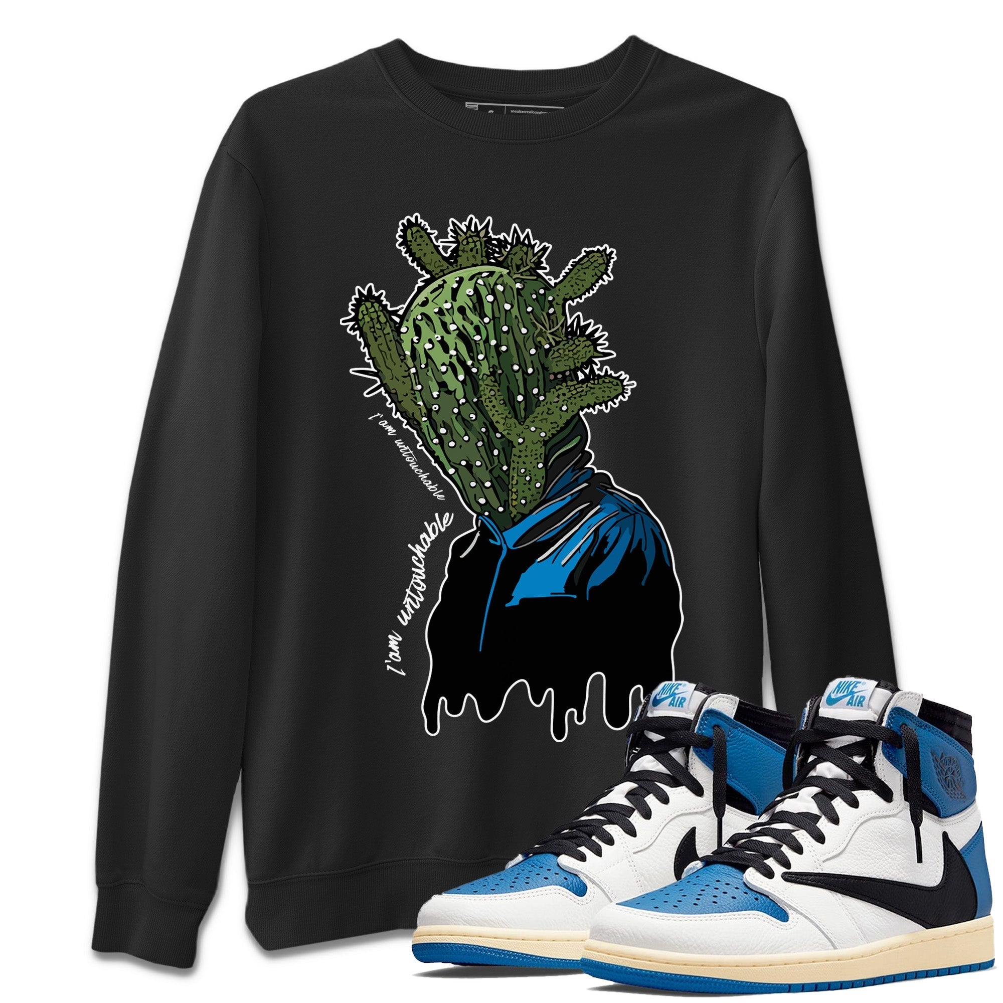 Air Jordan 1 Travis Scott Fragment Sneaker Match Tees I'm Untouchable Streetwear Sneaker Shirt Air Jordan 1 High OG x Travis Scott x Fragment Sneaker Release Tees Unisex Shirts Black 1