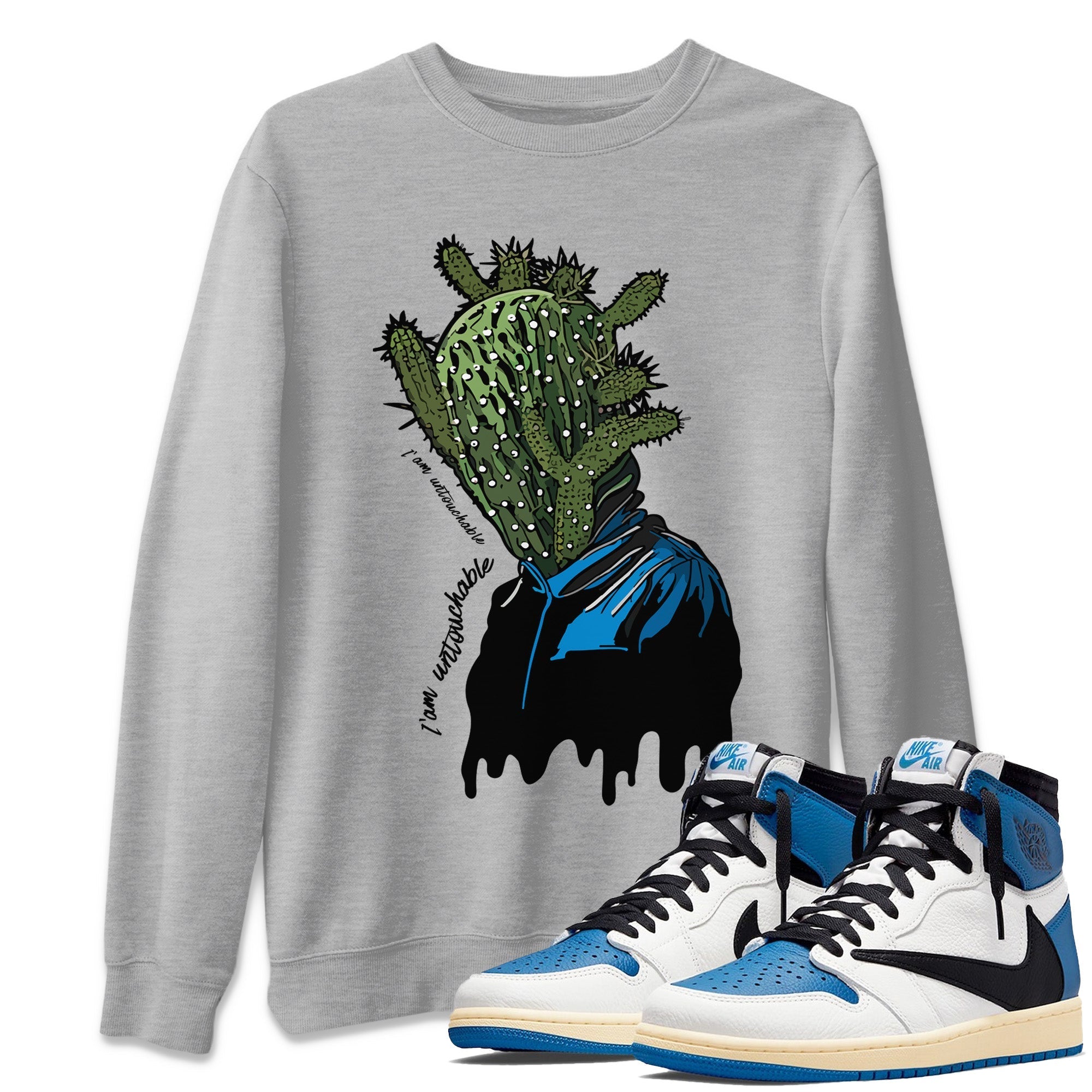 Air Jordan 1 Travis Scott Fragment Sneaker Match Tees I'm Untouchable Streetwear Sneaker Shirt Air Jordan 1 High OG x Travis Scott x Fragment Sneaker Release Tees Unisex Shirts Heather Grey 1