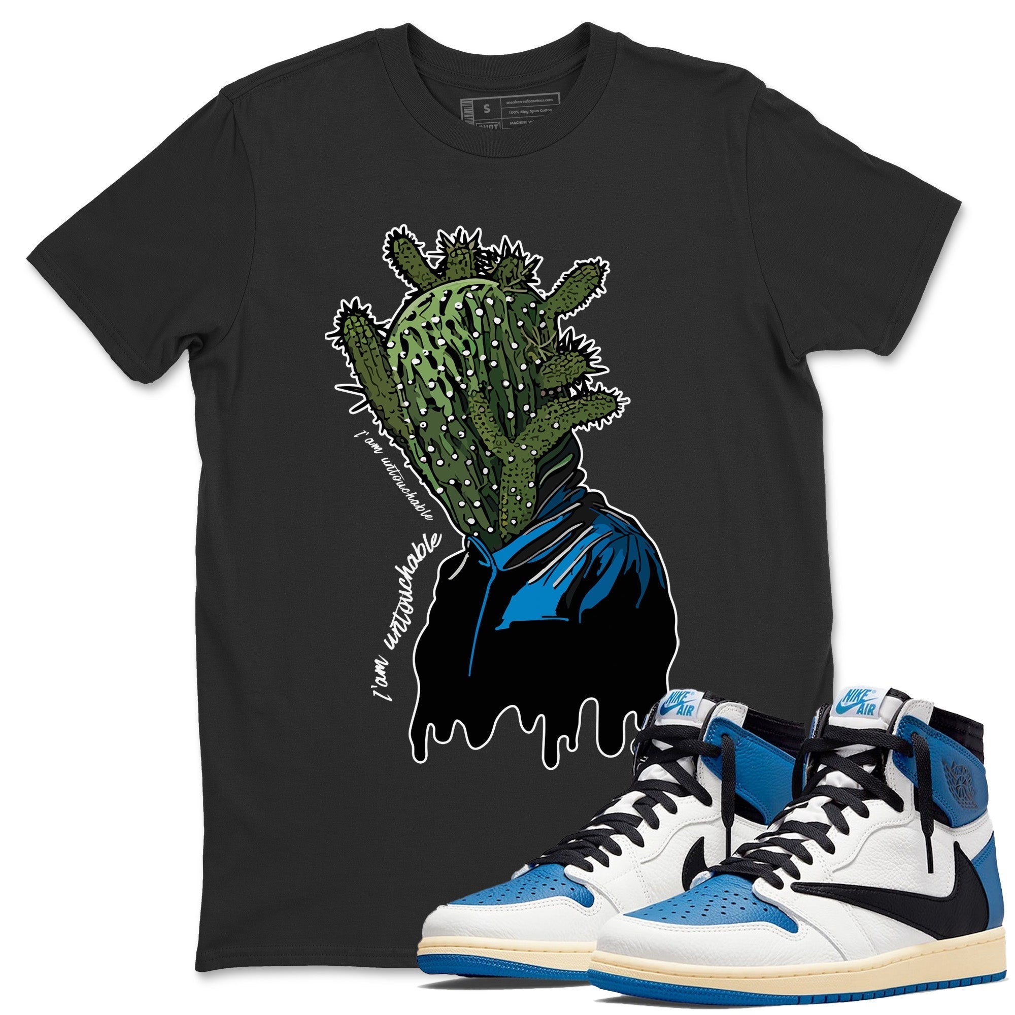 Air Jordan 1 Travis Scott Fragment Sneaker Match Tees I'm Untouchable Streetwear Sneaker Shirt Air Jordan 1 High OG x Travis Scott x Fragment Sneaker Release Tees Unisex Shirts Black 1
