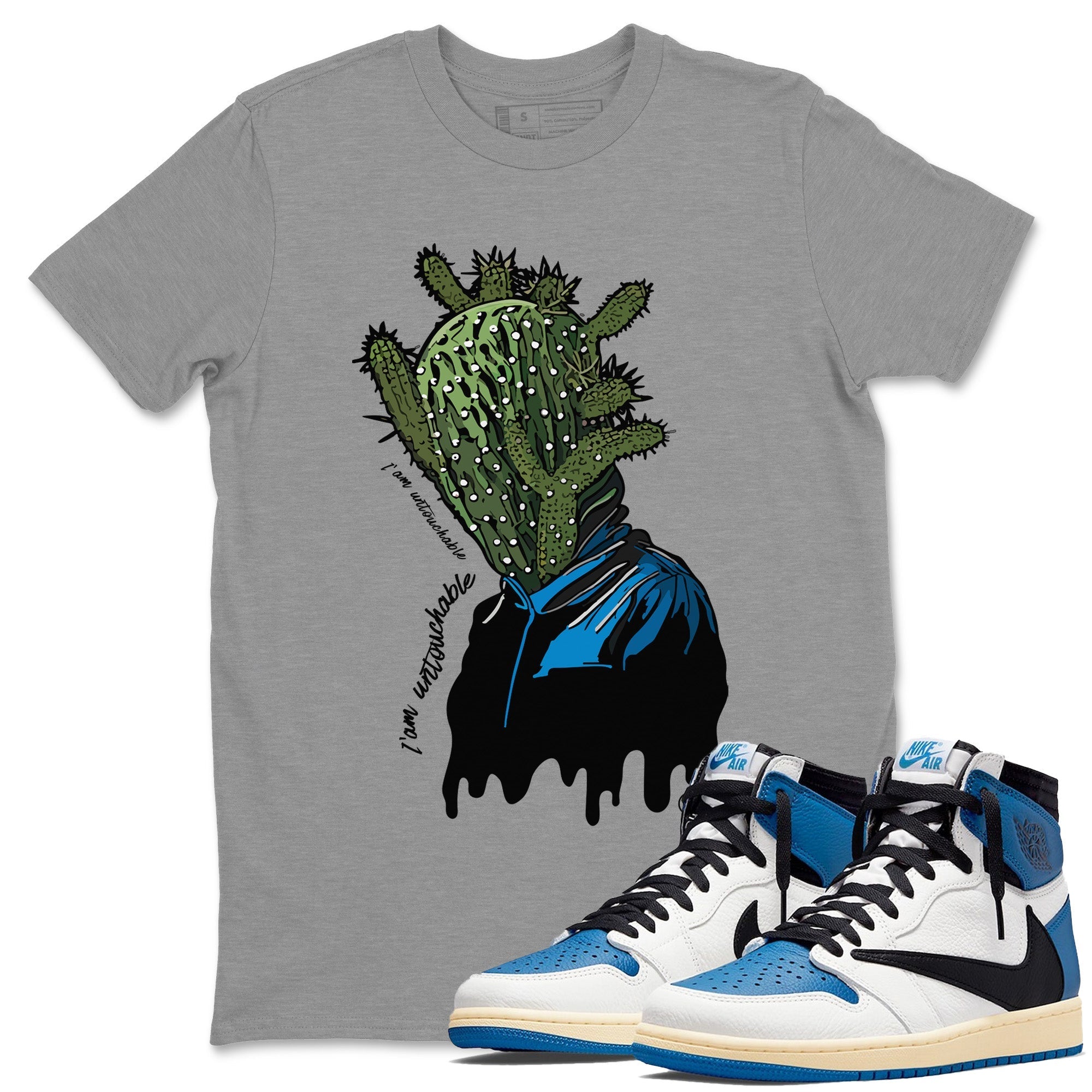Air Jordan 1 Travis Scott Fragment Sneaker Match Tees I'm Untouchable Streetwear Sneaker Shirt Air Jordan 1 High OG x Travis Scott x Fragment Sneaker Release Tees Unisex Shirts Heather Grey 1