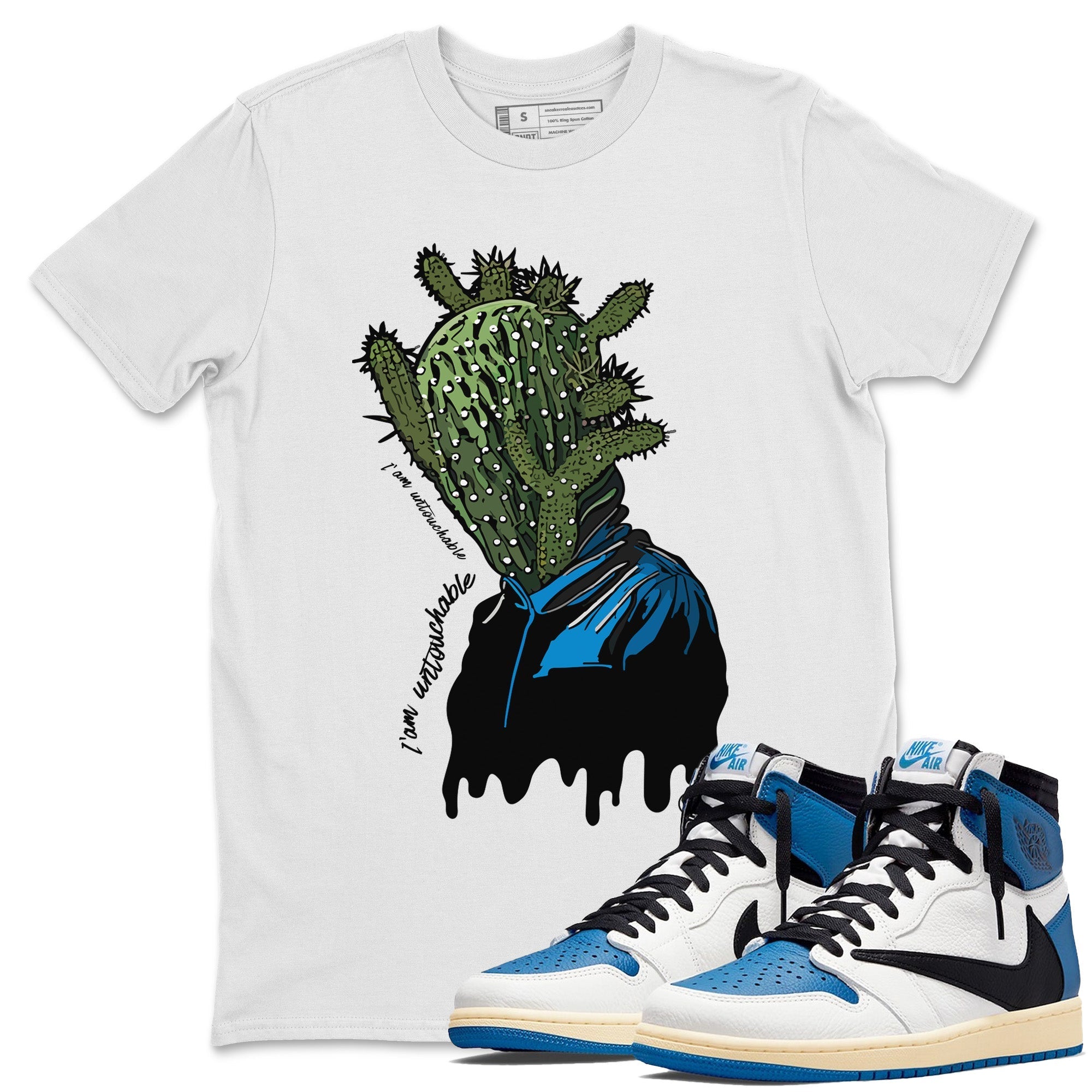 Air Jordan 1 Travis Scott Fragment Sneaker Match Tees I'm Untouchable Streetwear Sneaker Shirt Air Jordan 1 High OG x Travis Scott x Fragment Sneaker Release Tees Unisex Shirts White 1