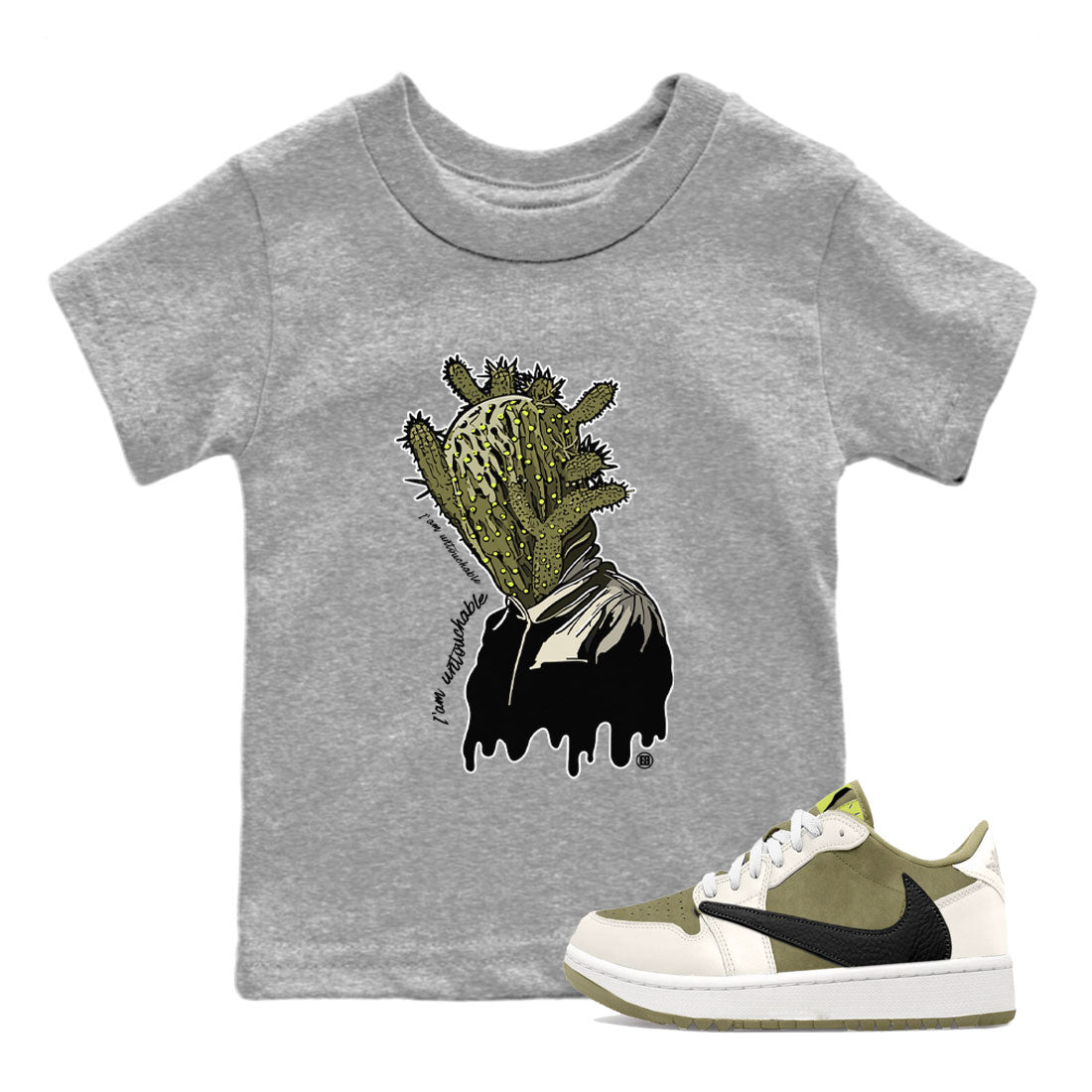 Air Jordan 1 X Travis Scott Golf Olive shirt to match jordans I'm Untouchable Streetwear Sneaker Shirt Air Jordan 1 Travis Scott Golf Drip Gear Zone Sneaker Matching Clothing Baby Toddler Heather Grey 1 T-Shirt