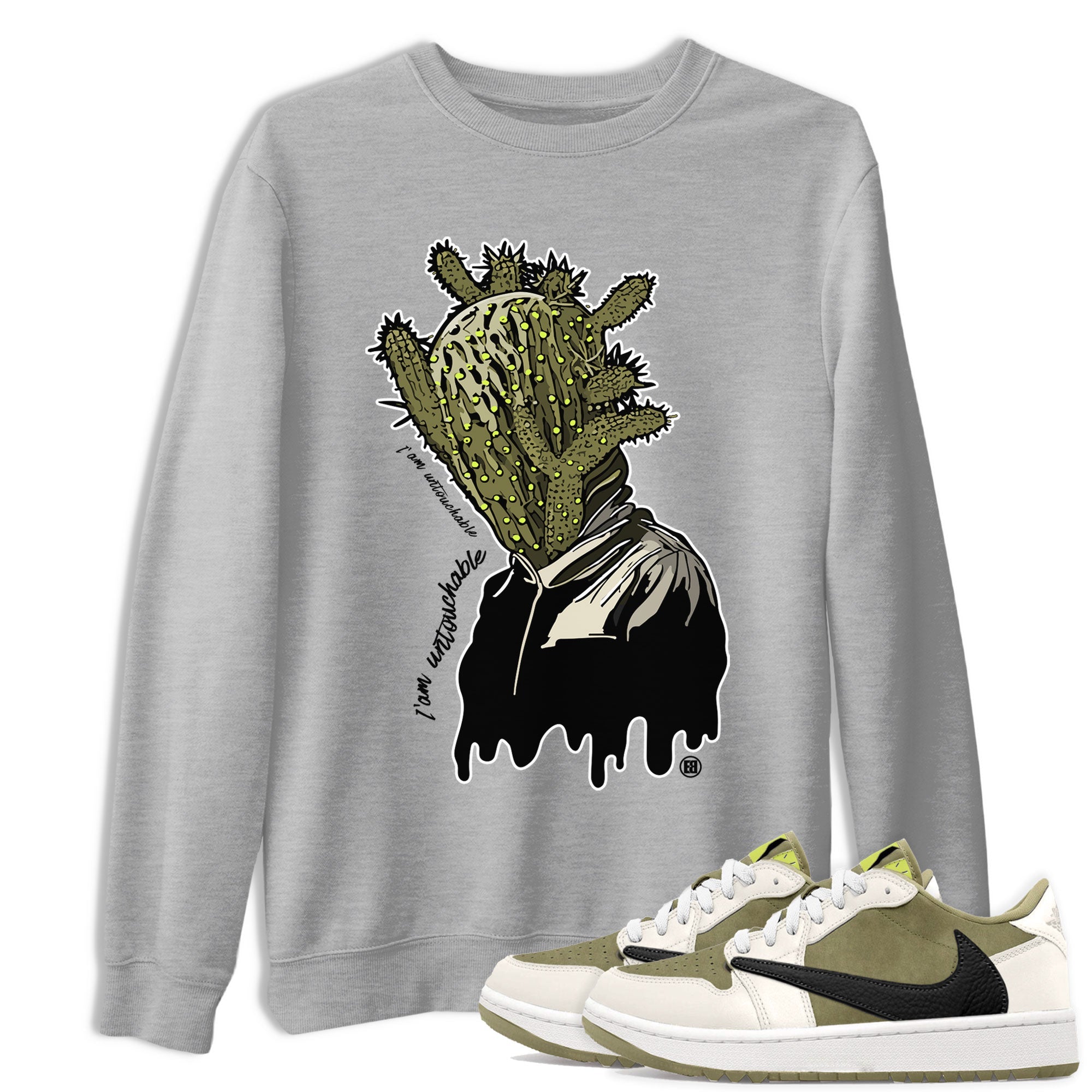 Air Jordan 1 X Travis Scott Golf Olive shirt to match jordans I'm Untouchable Streetwear Sneaker Shirt Air Jordan 1 Travis Scott Golf Drip Gear Zone Sneaker Matching Clothing Unisex Heather Grey 1 T-Shirt