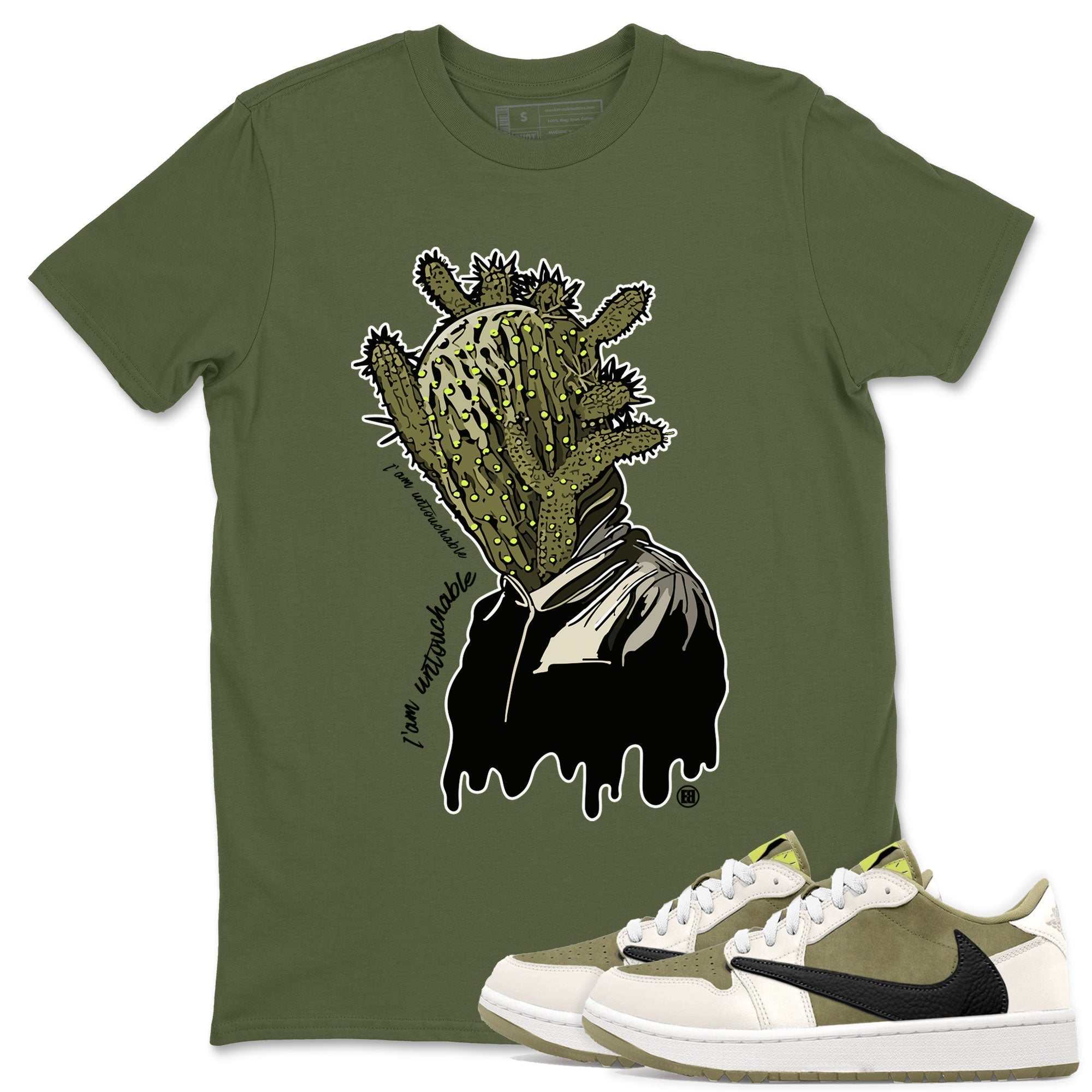 Air Jordan 1 X Travis Scott Golf Olive shirt to match jordans I'm Untouchable Streetwear Sneaker Shirt Air Jordan 1 Travis Scott Golf Drip Gear Zone Sneaker Matching Clothing Unisex Military Green 1 T-Shirt