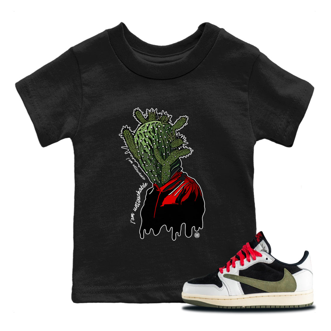 Air Jordan 1 Travis Scott Olive Sneaker Match Tees I'm Untouchable Streetwear Sneaker Shirt Air Jordan 1 x Travis Scott x Olive Sneaker Release Tees Kids Shirts Black 1