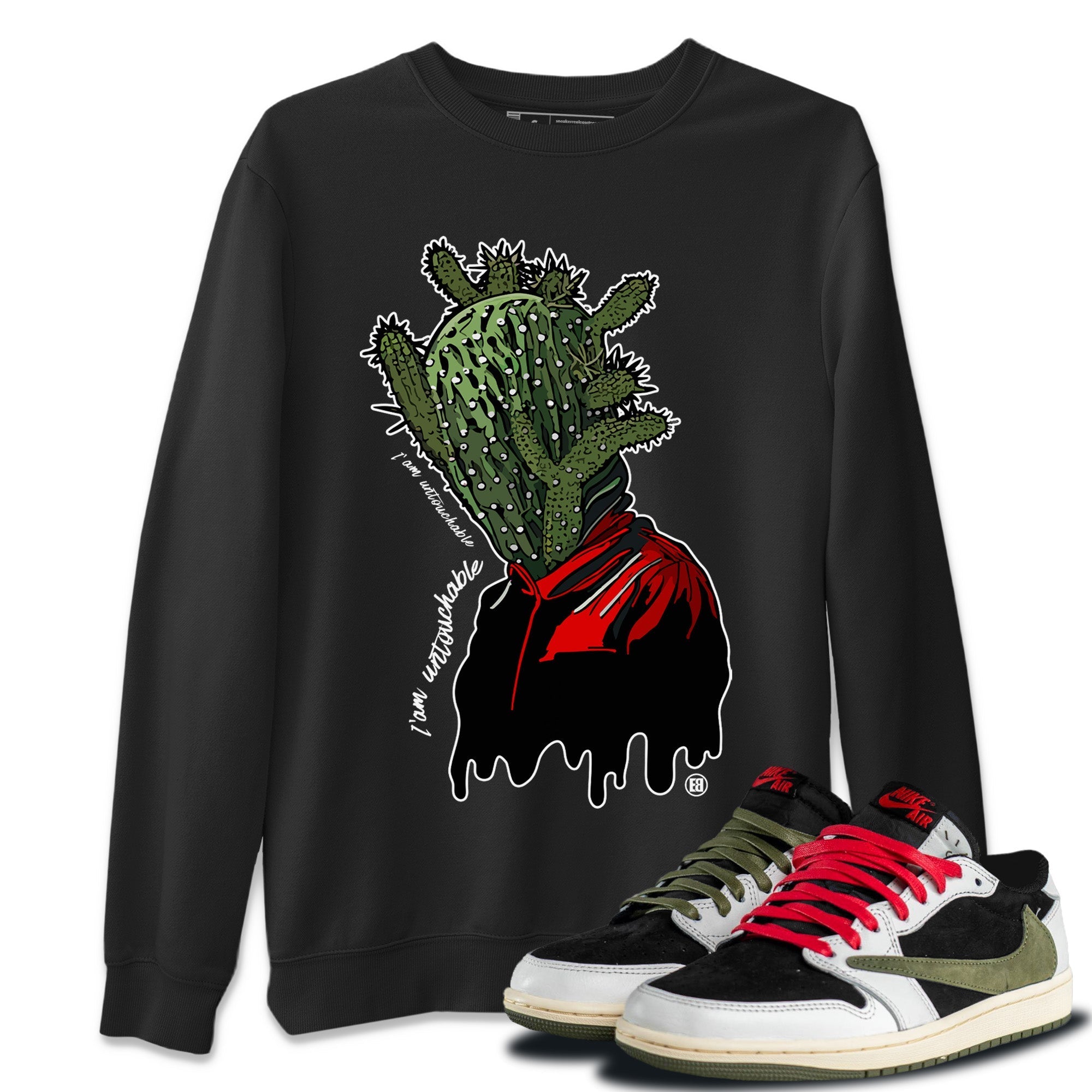 Air Jordan 1 Travis Scott Olive Sneaker Match Tees I'm Untouchable Streetwear Sneaker Shirt Air Jordan 1 x Travis Scott x Olive Sneaker Release Tees Unisex Shirts Black 1