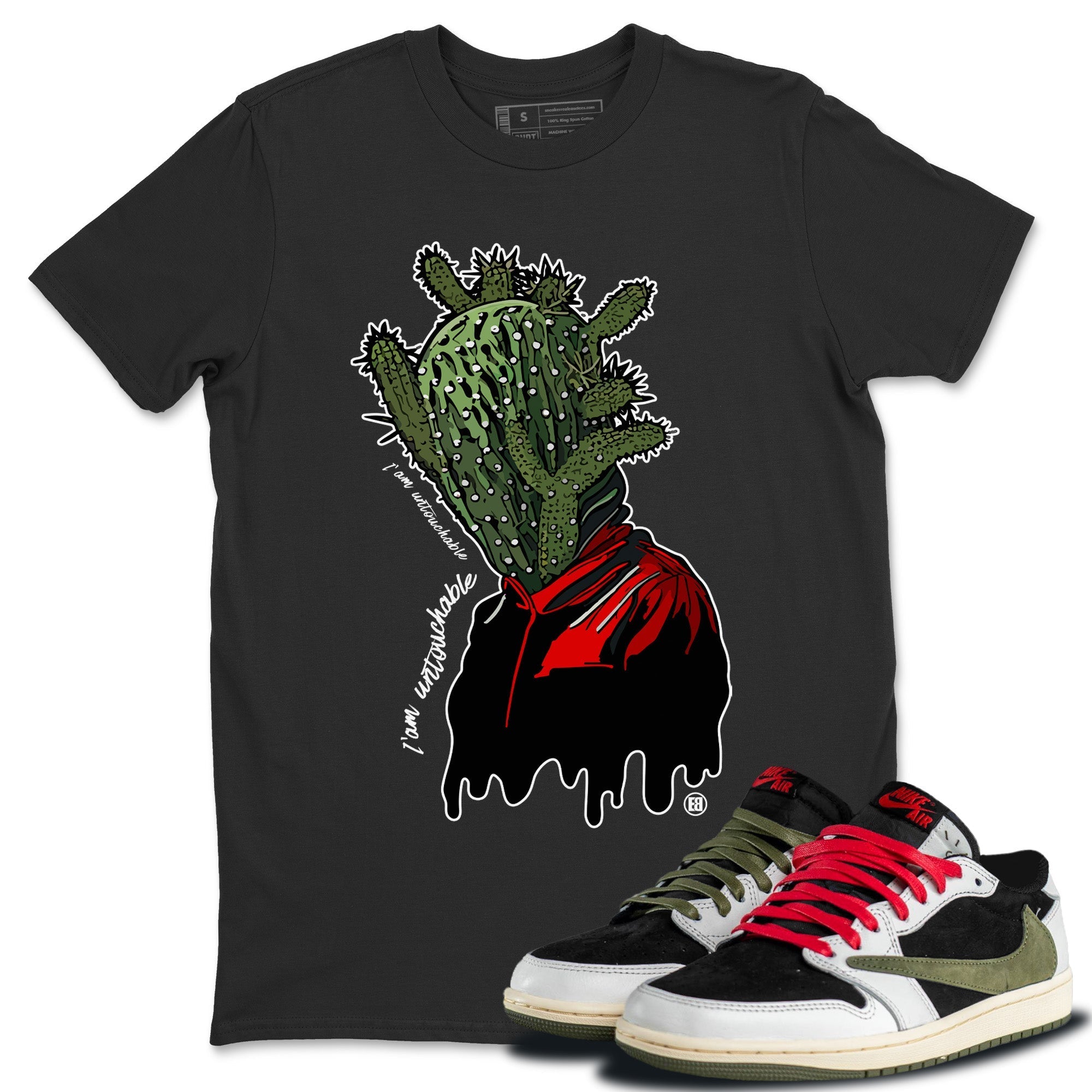Air Jordan 1 Travis Scott Olive Sneaker Match Tees I'm Untouchable Streetwear Sneaker Shirt Air Jordan 1 x Travis Scott x Olive Sneaker Release Tees Unisex Shirts Black 1