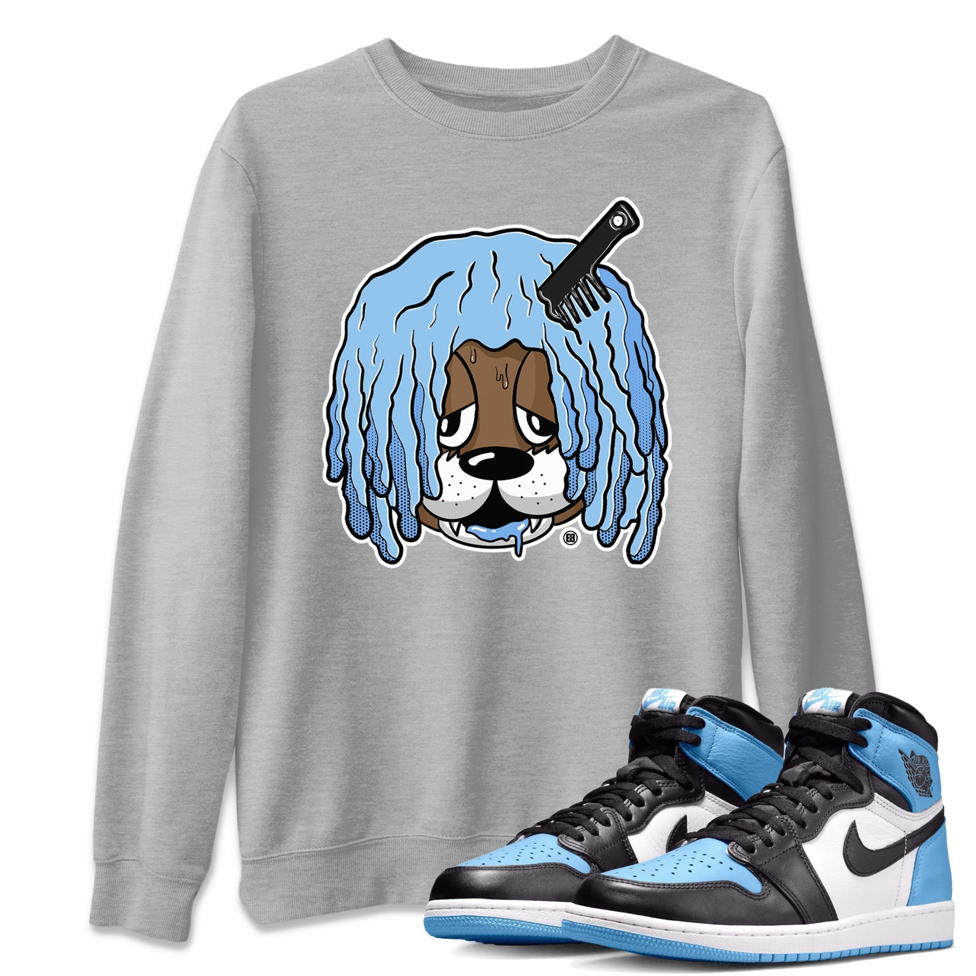 Air Jordan 1 Retro High OG UNC Toe Shirt to match Jordans Impatient Bear Streetwear Sneaker Shirt Air Jordan 1 High OG UNC Toe Drip Gear Zone Sneaker Matching Clothing Crew Neck T-Shirts Heather Grey 1