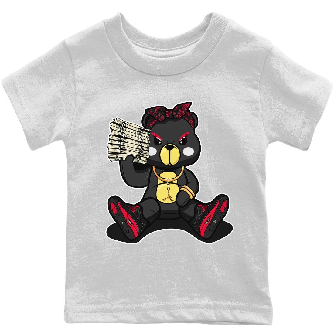 Jordan 4 Red Thunder Sneaker Matching T-Shirt Bad Baby Bear Sneaker Tees Jordan 4 Red Thunder Sneaker Release Tees Kids Shirts