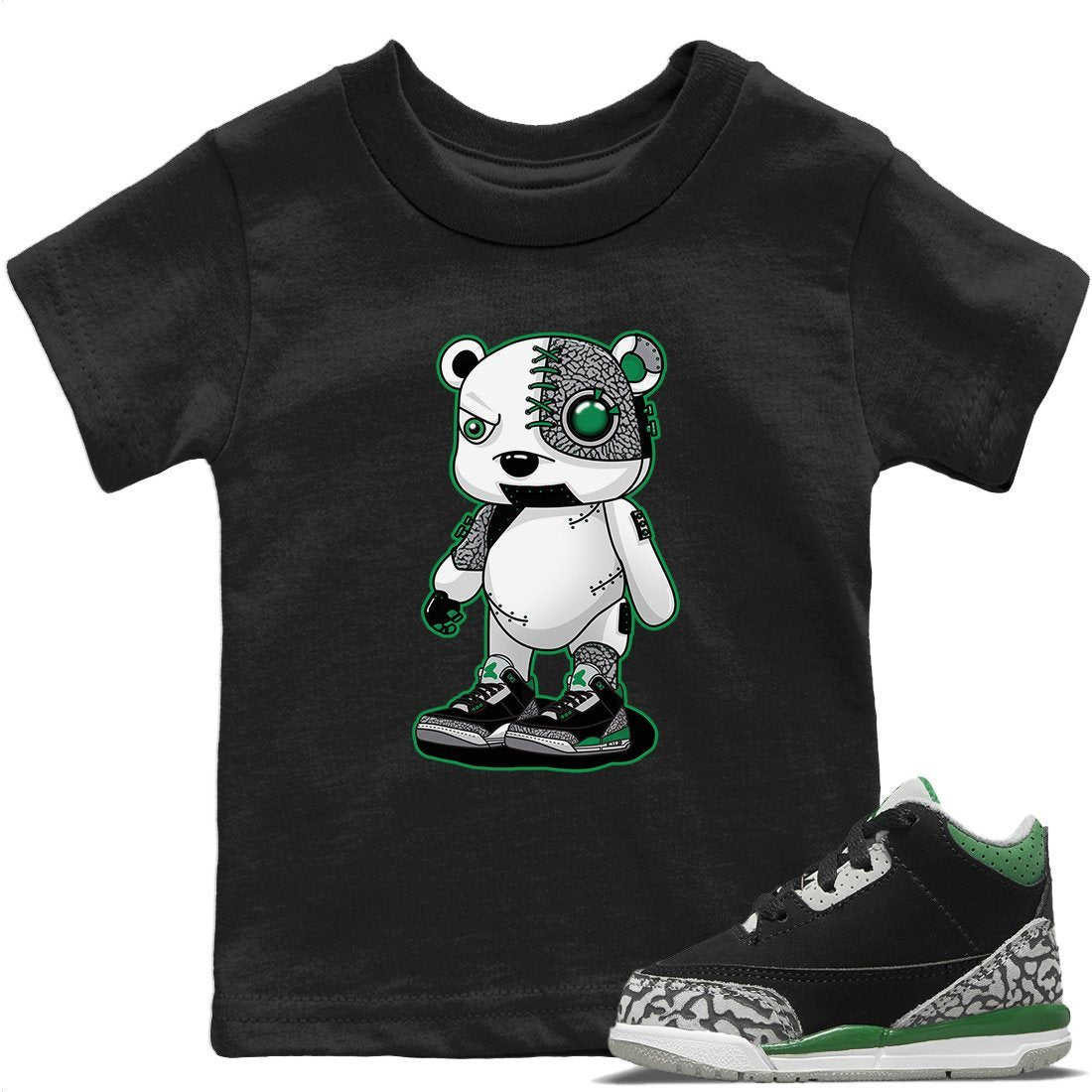Jordan 3 Pine Green Sneaker Matching T-Shirt Cyborg Bear Sneaker Tees Jordan 3 Pine Green Sneaker Release Tees Kids Shirts