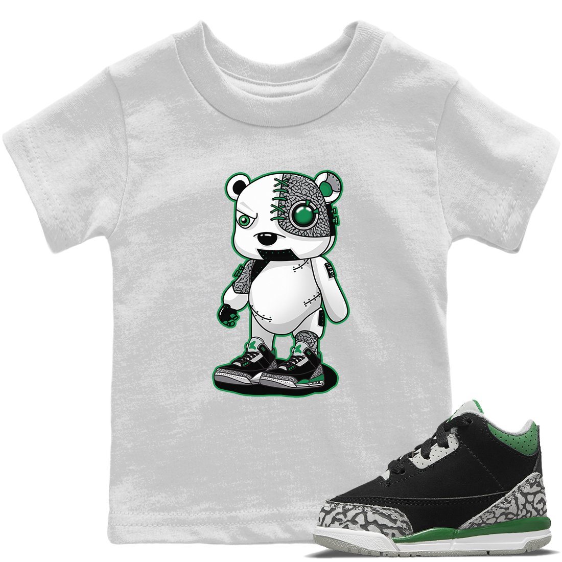 Jordan 3 Pine Green Sneaker Matching T-Shirt Cyborg Bear Sneaker Tees Jordan 3 Pine Green Sneaker Release Tees Kids Shirts
