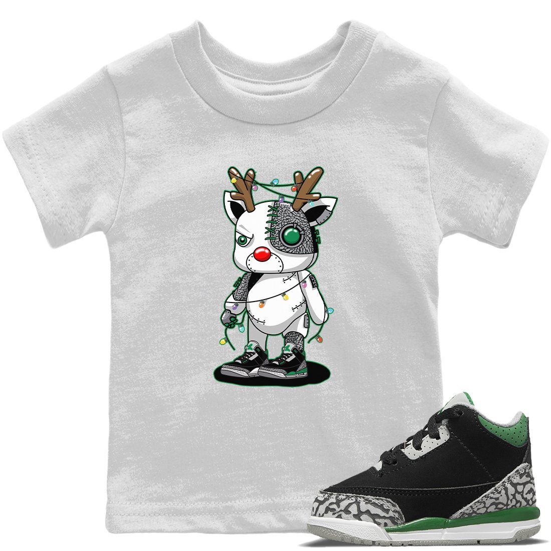 Jordan 3 Pine Green Sneaker Matching T-Shirt Cyborg Reindeer Sneaker Tees Jordan 3 Pine Green Sneaker Release Tees Kids Shirts