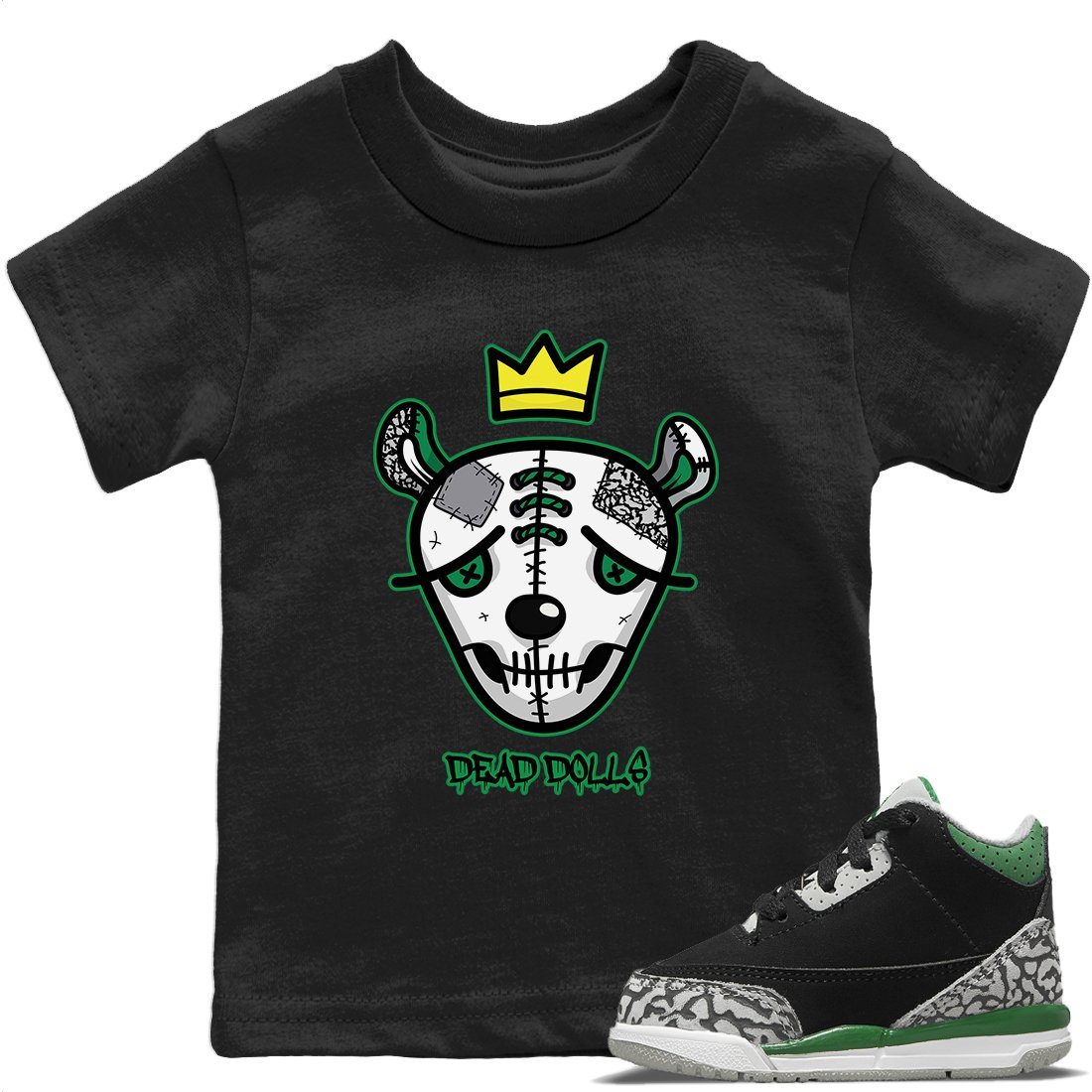 Jordan 3 Pine Green Sneaker Matching T-Shirt Dead Dolls Face Sneaker Tees Jordan 3 Pine Green Sneaker Release Tees Kids Shirts