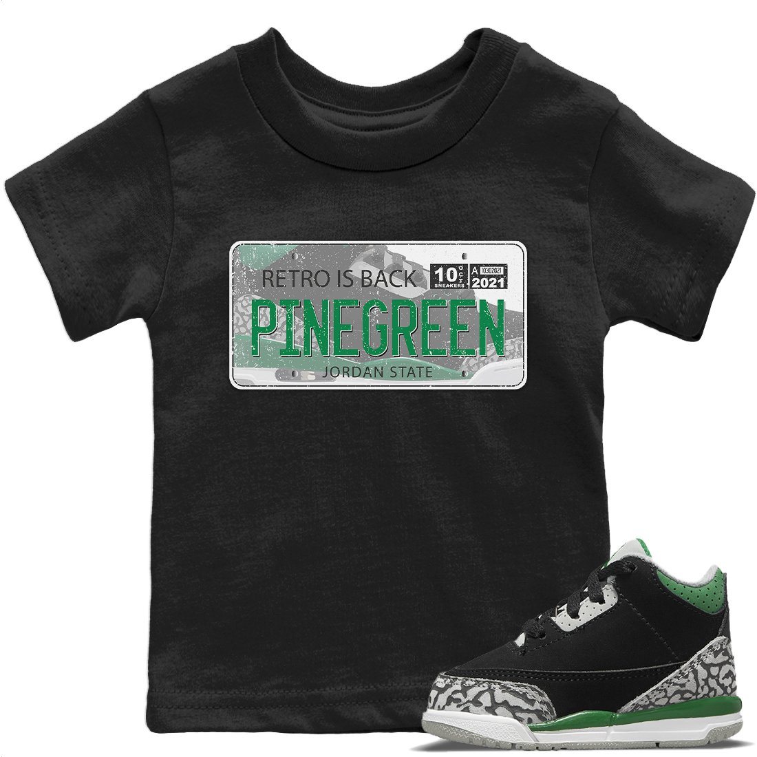Jordan 3 Pine Green Sneaker Matching T-Shirt Jordan Plate Sneaker Tees Jordan 3 Pine Green Sneaker Release Tees Kids Shirts