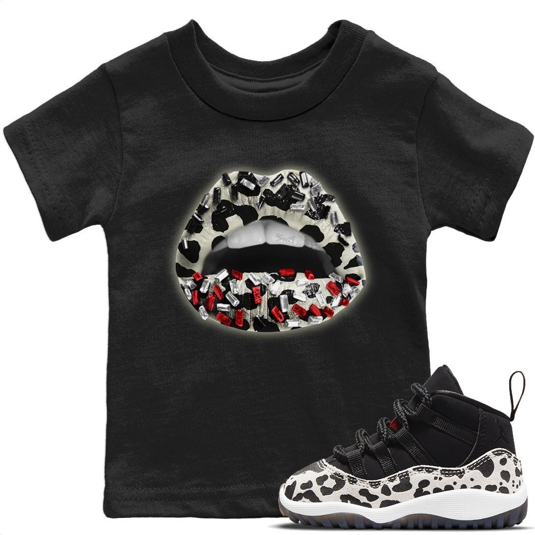 Jordan 11 Animal Instinct Sneaker Matching T-Shirt Lips Jewel Sneaker Tees Jordan 11 Animal Instinct Sneaker Release Tees Kids Shirts