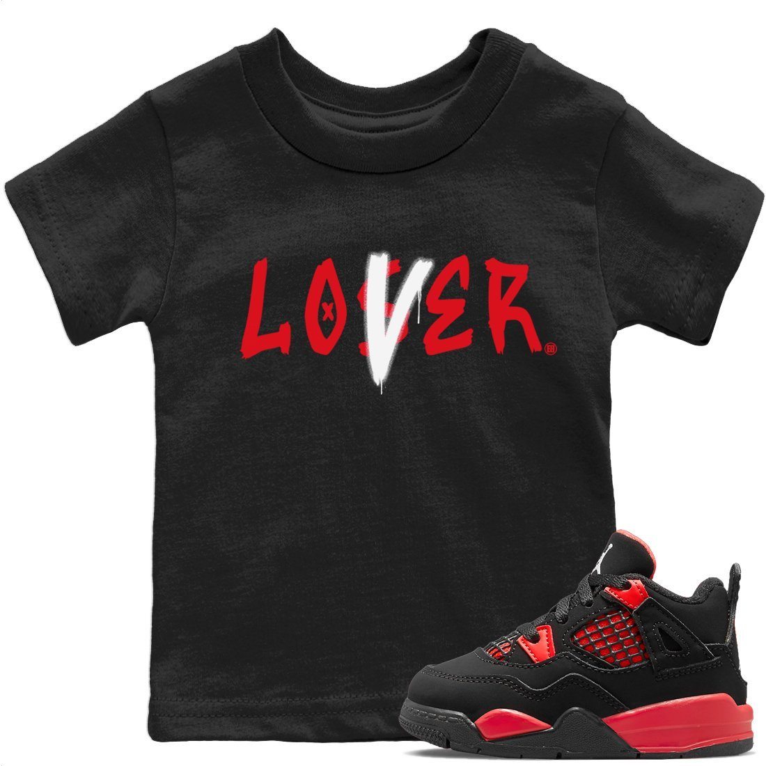 Jordan 4 Red Thunder Sneaker Matching T-Shirt Loser Lover Sneaker Tees Jordan 4 Red Thunder Sneaker Release Tees Kids Shirts