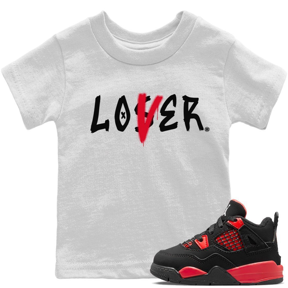 Jordan 4 Red Thunder Sneaker Matching T-Shirt Loser Lover Sneaker Tees Jordan 4 Red Thunder Sneaker Release Tees Kids Shirts