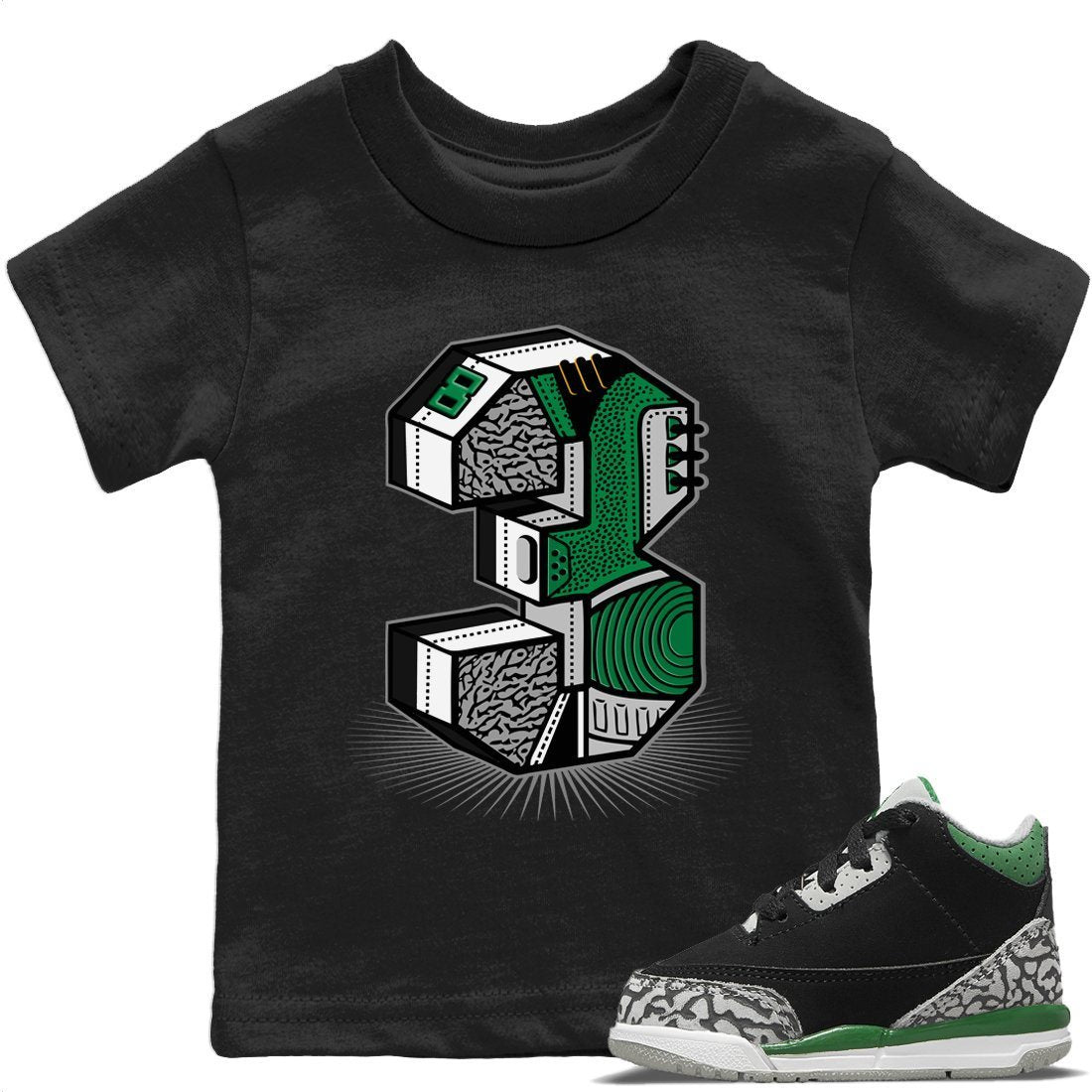 Jordan 3 Pine Green Sneaker Matching T-Shirt Three Statue Sneaker Tees Jordan 3 Pine Green Sneaker Release Tees Kids Shirts