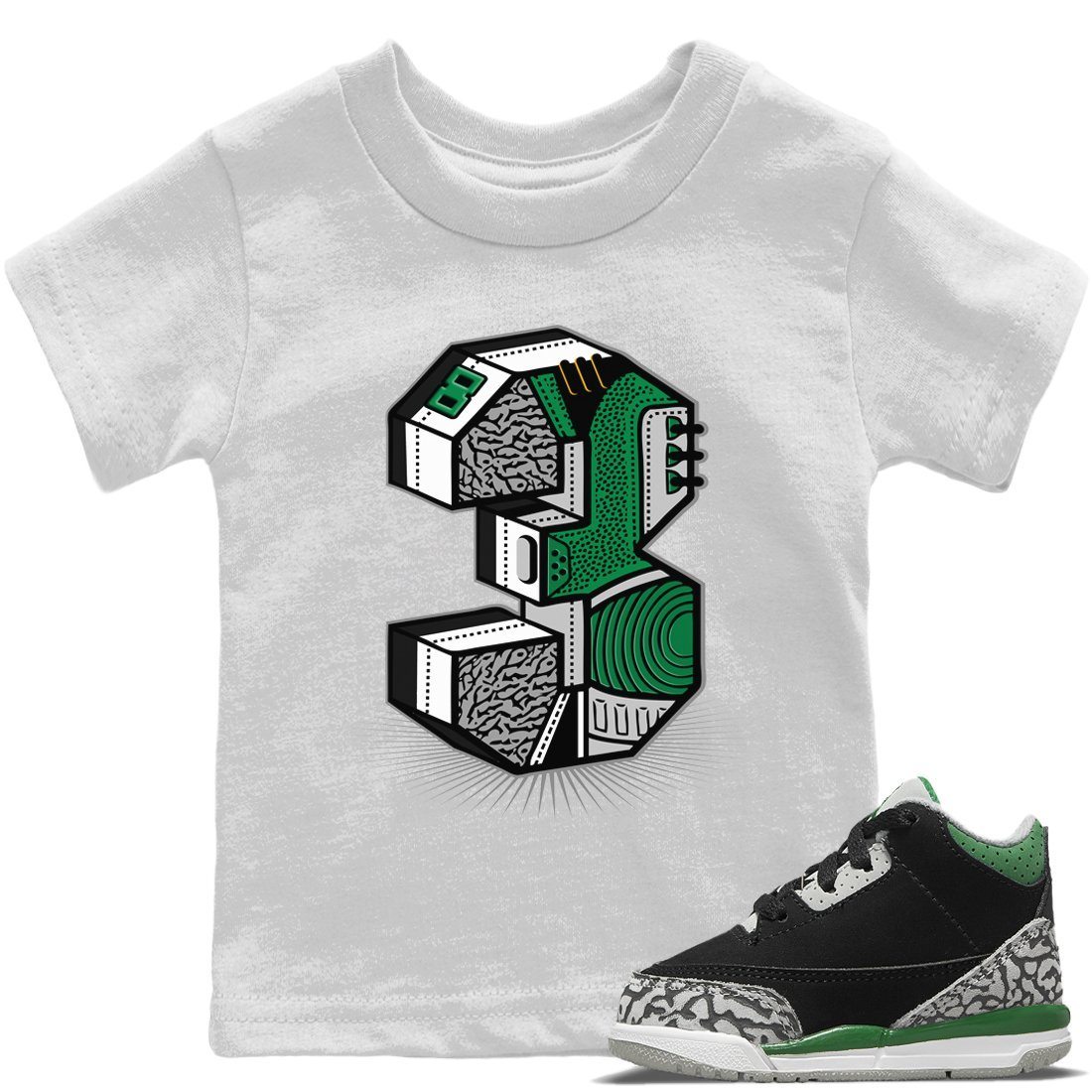 Jordan 3 Pine Green Sneaker Matching T-Shirt Three Statue Sneaker Tees Jordan 3 Pine Green Sneaker Release Tees Kids Shirts
