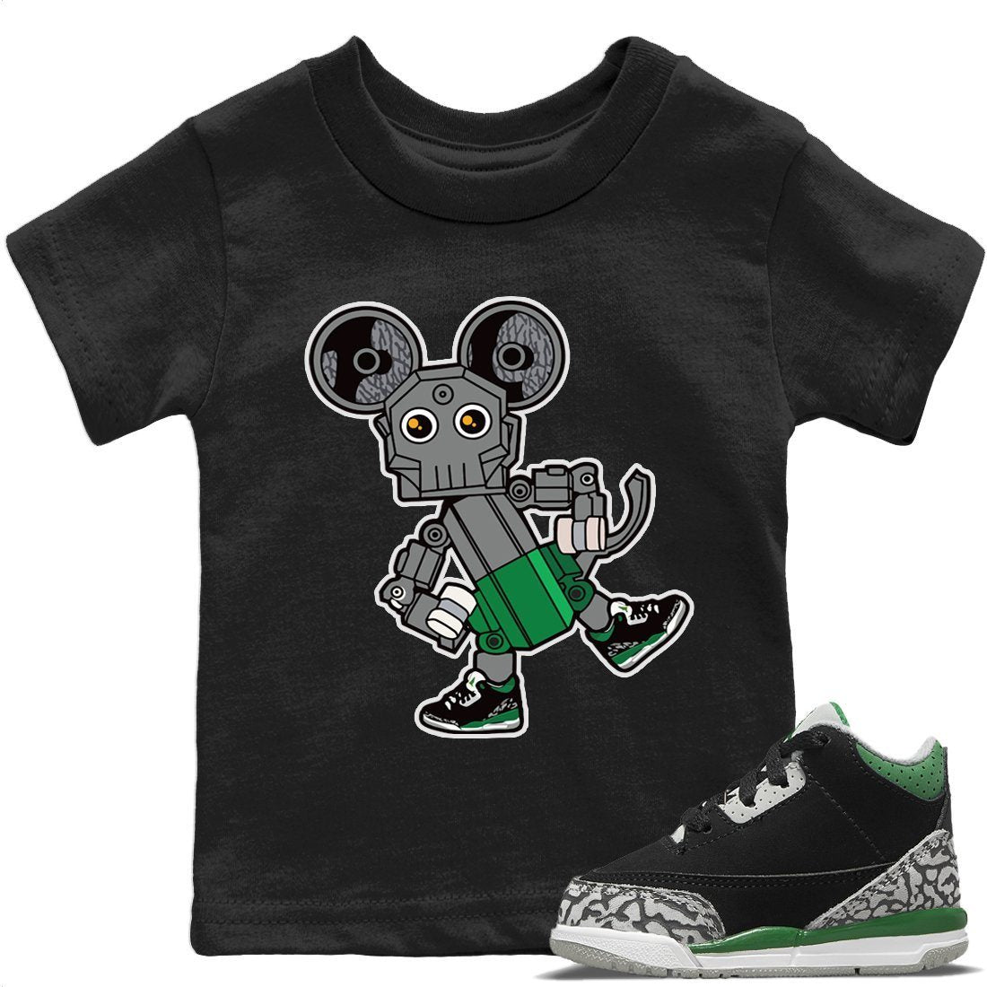 Jordan 3 Pine Green Sneaker Matching T-Shirt Toy Mouse Sneaker Tees Jordan 3 Pine Green Sneaker Release Tees Kids Shirts