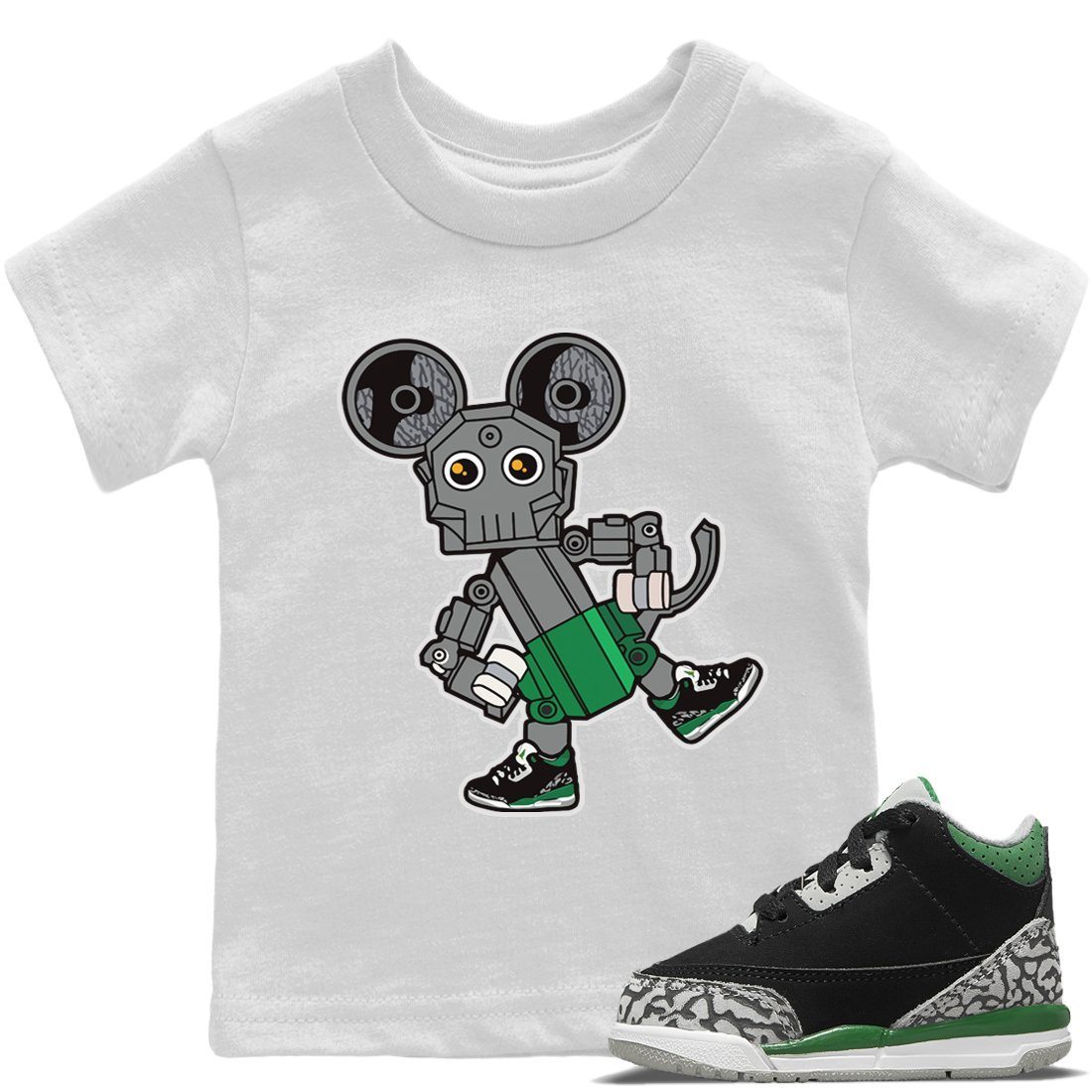 Jordan 3 Pine Green Sneaker Matching T-Shirt Toy Mouse Sneaker Tees Jordan 3 Pine Green Sneaker Release Tees Kids Shirts