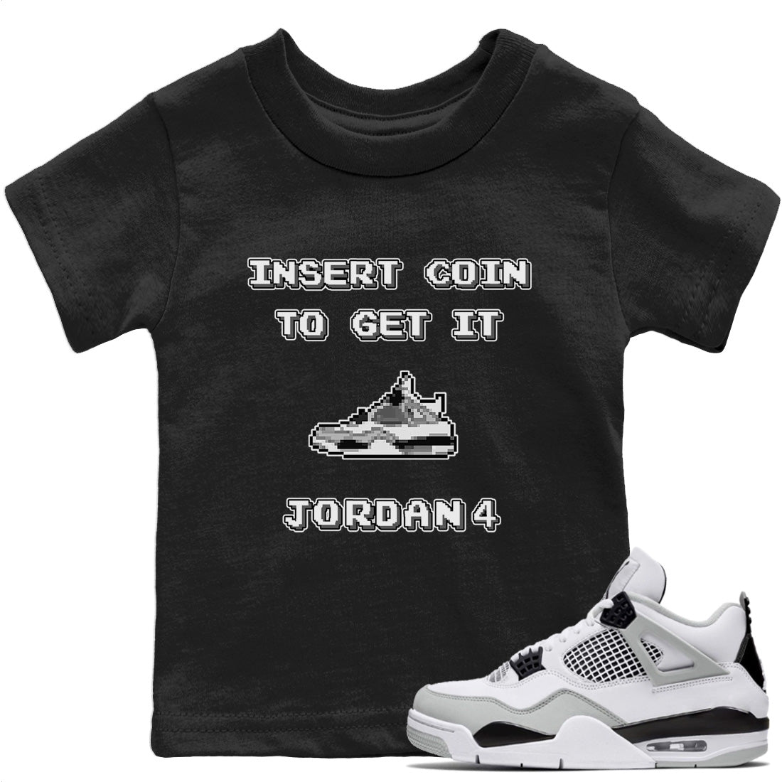 Jordan 4 Military Black Sneaker Matching T-Shirt Insert Coin Sneaker Tees Jordan 4 Military Black Sneaker Release Tees Kids Shirts