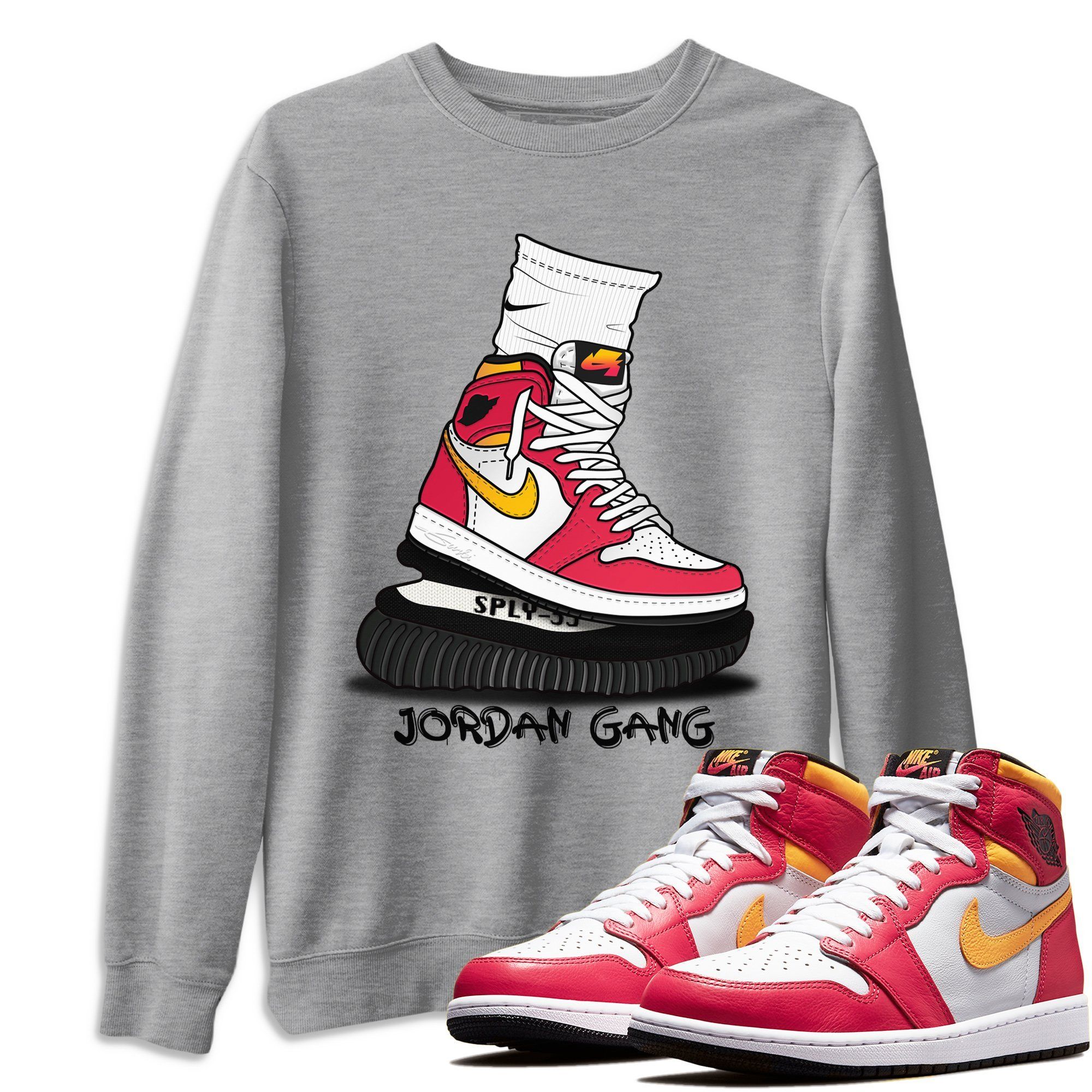 Jordan 1 Light Fusion Red Sneaker Matching T-Shirt Jordan Gang Sneaker Tees Jordan 1 Light Fusion Red Sneaker Release Tees Crew Neck Tees