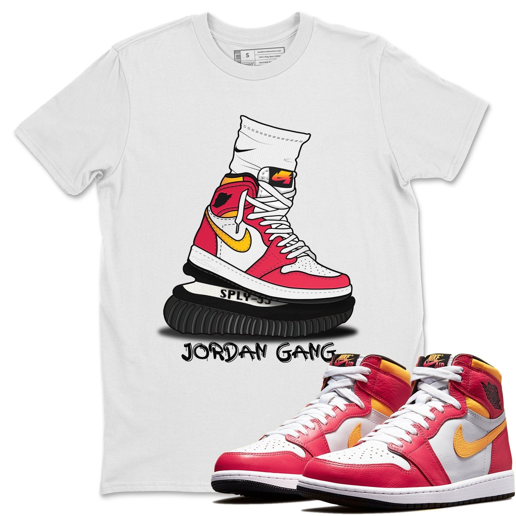 Jordan 1 Light Fusion Red Sneaker Matching T-Shirt Jordan Gang Sneaker Tees Jordan 1 Light Fusion Red Sneaker Release Tees Crew Neck Tees