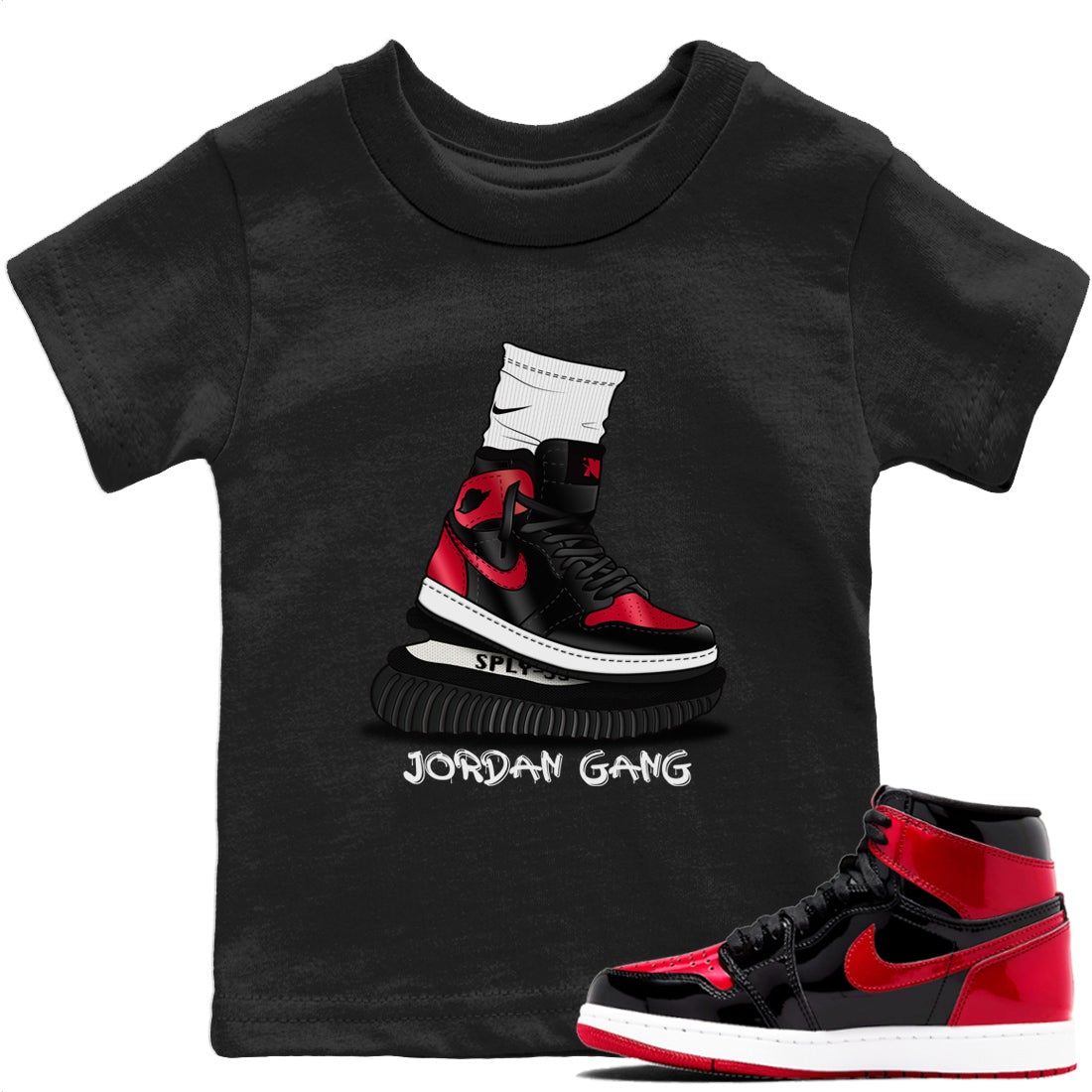 Jordan 1 Bred Patent Sneaker Matching T-Shirt Jordan Gang Sneaker Tees Jordan 1 Bred Patent Sneaker Release Tees Kids Shirts