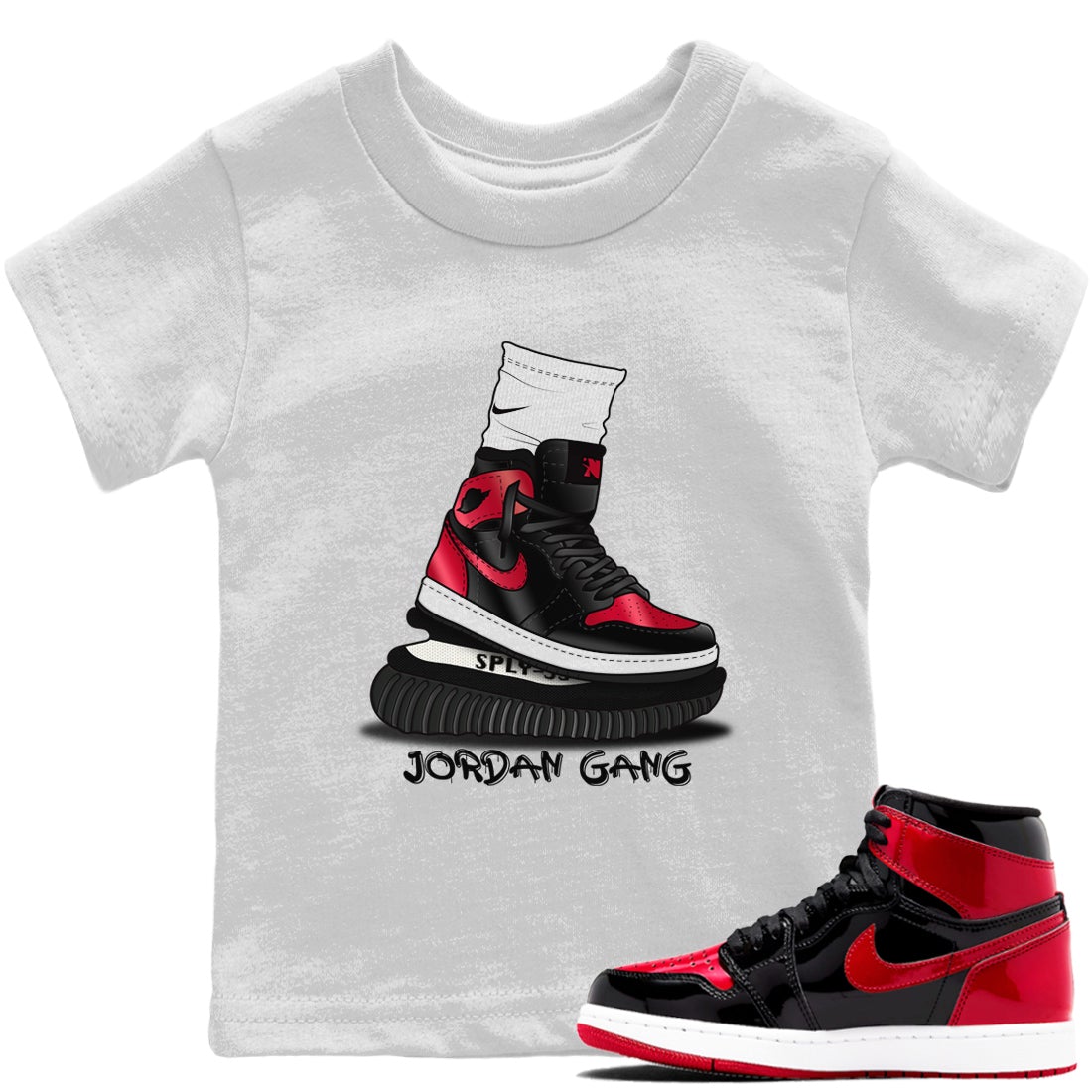 Jordan 1 Bred Patent Sneaker Matching T-Shirt Jordan Gang Sneaker Tees Jordan 1 Bred Patent Sneaker Release Tees Kids Shirts