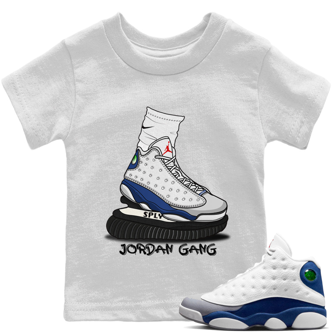 Jordan 13 French Blue Sneaker Matching T-Shirt Jordan Gang Sneaker Tees Jordan 13 French Blue Sneaker Release Tees Kids Shirts