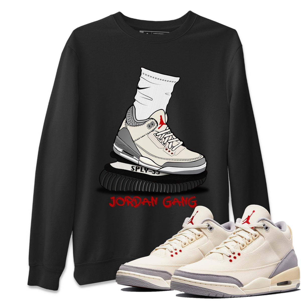 Jordan 3 Muslin Sneaker Matching T-Shirt Jordan Gang Sneaker Tees Jordan 3 Muslin Sneaker Release Tees Crew Neck Tees