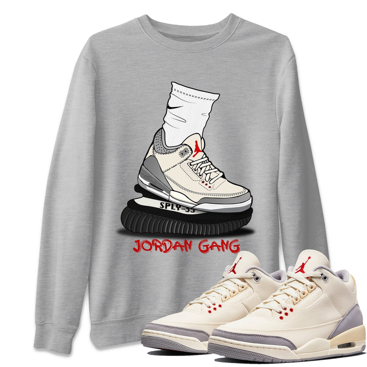 Jordan 3 Muslin Sneaker Matching T-Shirt Jordan Gang Sneaker Tees Jordan 3 Muslin Sneaker Release Tees Crew Neck Tees