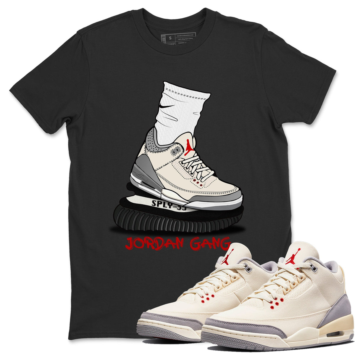 Jordan 3 Muslin Sneaker Matching T-Shirt Jordan Gang Sneaker Tees Jordan 3 Muslin Sneaker Release Tees Crew Neck Tees