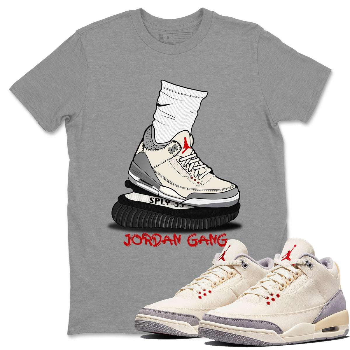 Jordan 3 Muslin Sneaker Matching T-Shirt Jordan Gang Sneaker Tees Jordan 3 Muslin Sneaker Release Tees Crew Neck Tees