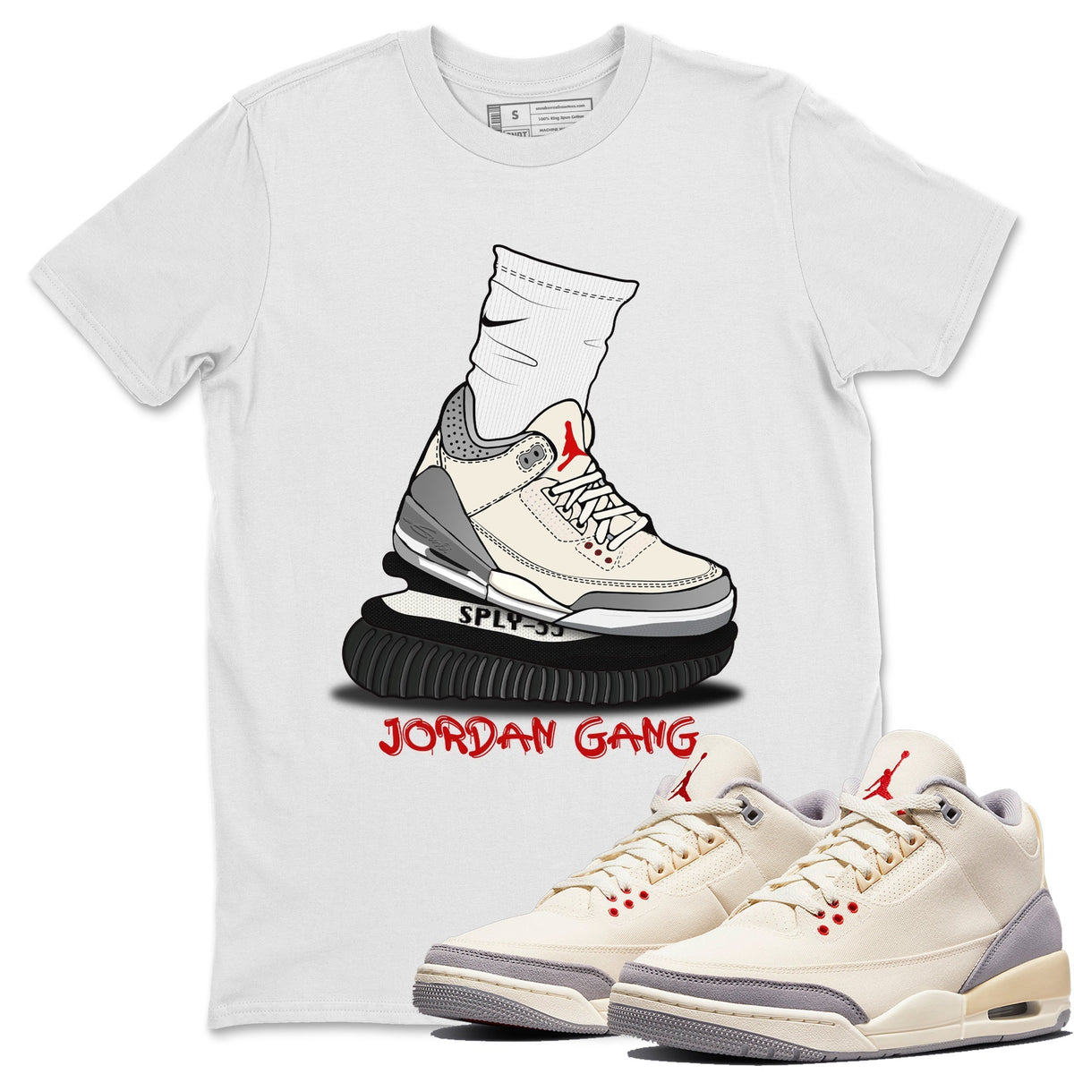 Jordan 3 Muslin Sneaker Matching T-Shirt Jordan Gang Sneaker Tees Jordan 3 Muslin Sneaker Release Tees Crew Neck Tees