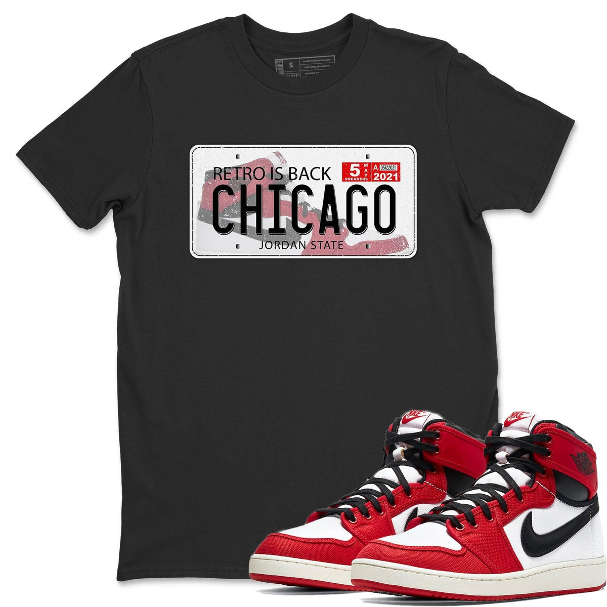Jordan 1 Chicago Sneaker Matching T-Shirt Jordan Plate Sneaker Tees Jordan 1 Chicago Sneaker Release Tees Crew Neck Tees