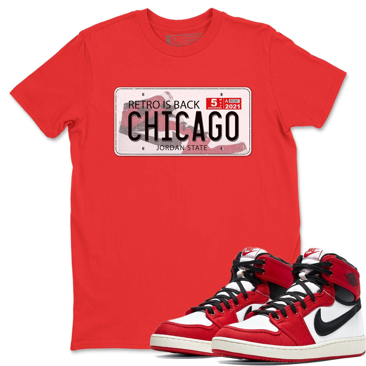 Jordan 1 Chicago Sneaker Matching T-Shirt Jordan Plate Sneaker Tees Jordan 1 Chicago Sneaker Release Tees Crew Neck Tees
