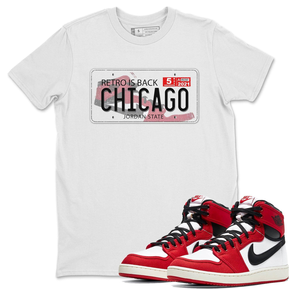 Jordan 1 Chicago Sneaker Matching T-Shirt Jordan Plate Sneaker Tees Jordan 1 Chicago Sneaker Release Tees Crew Neck Tees