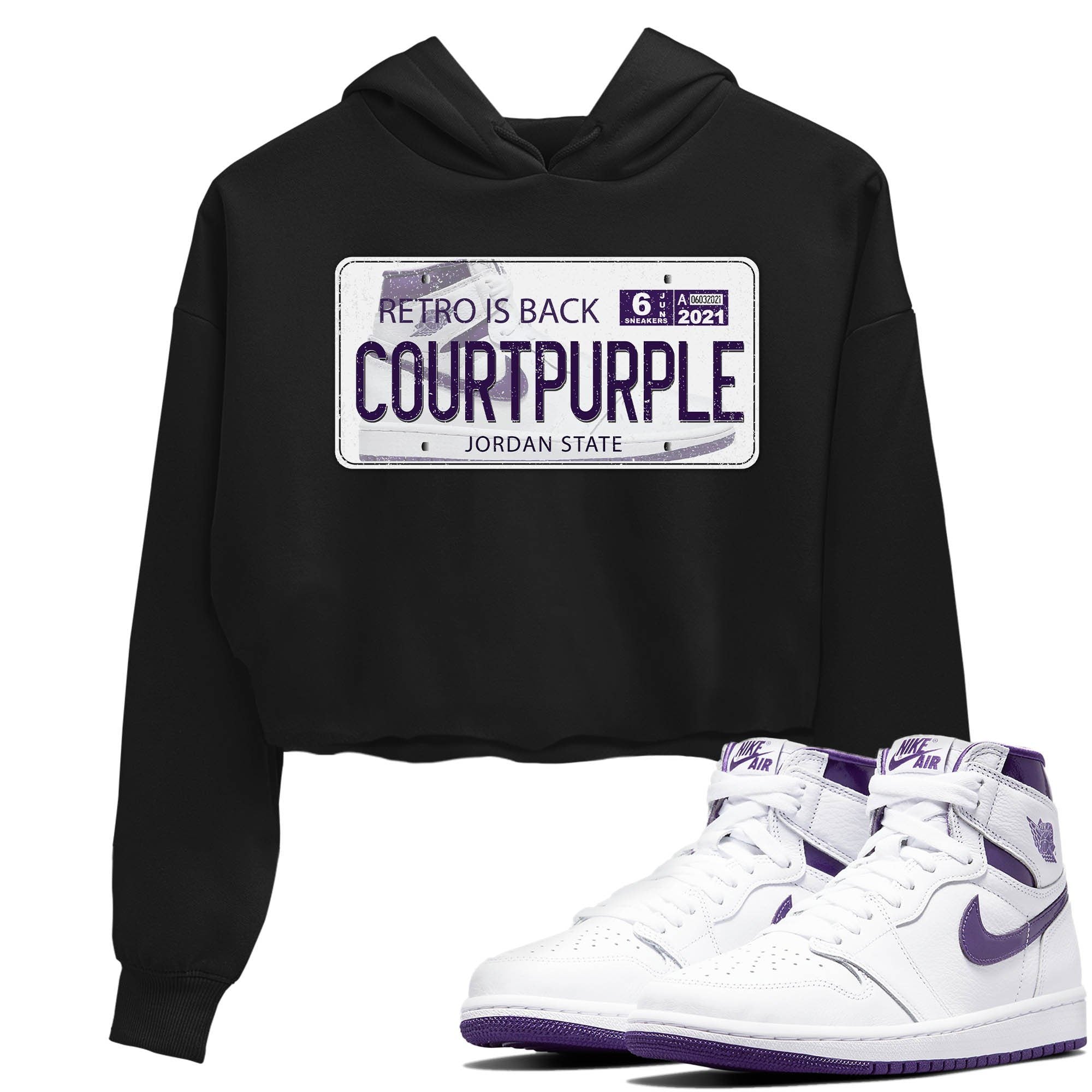 Jordan 1 WMNS Court Purple Sneaker Matching T-Shirt Jordan Plate Sneaker Tees Jordan 1 WMNS Court Purple Sneaker Release Tees Women's Shirts