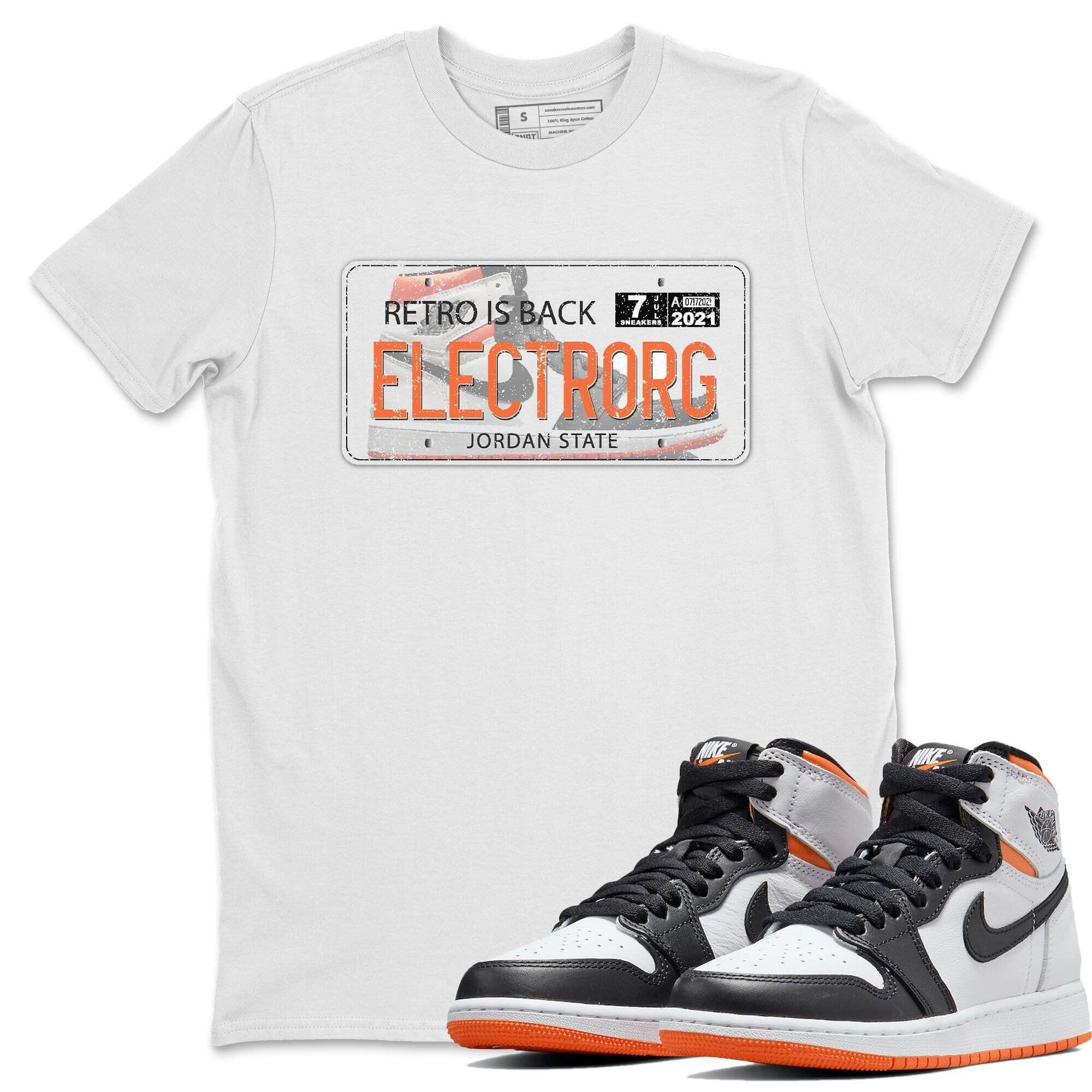 Jordan 1 Electro Orange Sneaker Matching T-Shirt Jordan Plate Sneaker Tees Jordan 1 Electro Orange Sneaker Release Tees Crew Neck Tees