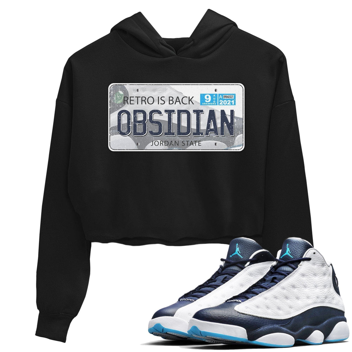 Jordan 13 Obsidian Sneaker Matching T-Shirt Jordan Plate Sneaker Tees Jordan 13 Obsidian Sneaker Release Tees Women's Shirts