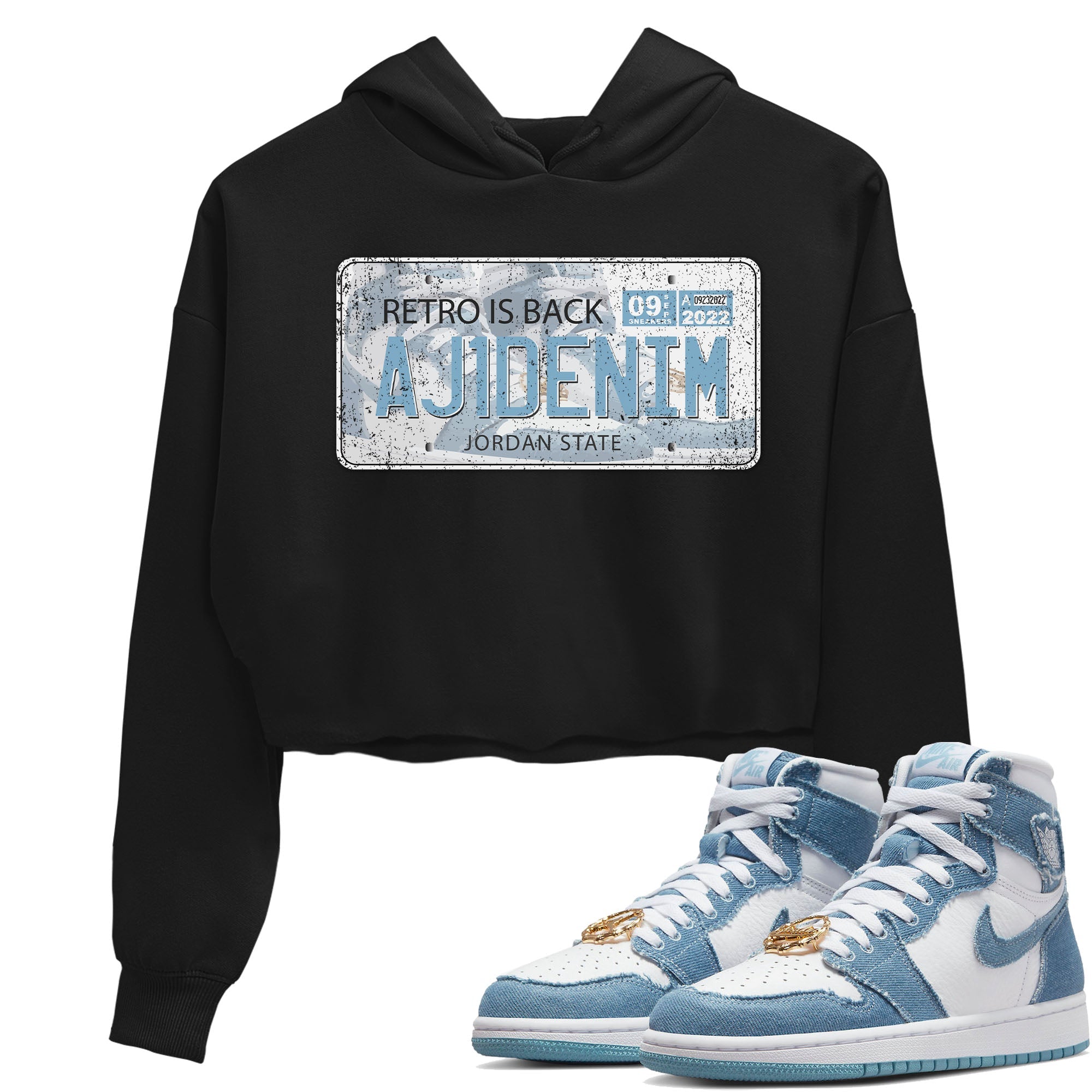 Jordan 1 Denim Sneaker Matching T-Shirt Jordan Plate Sneaker Tees Jordan 1 Denim Sneaker Release Tees Women's Shirts