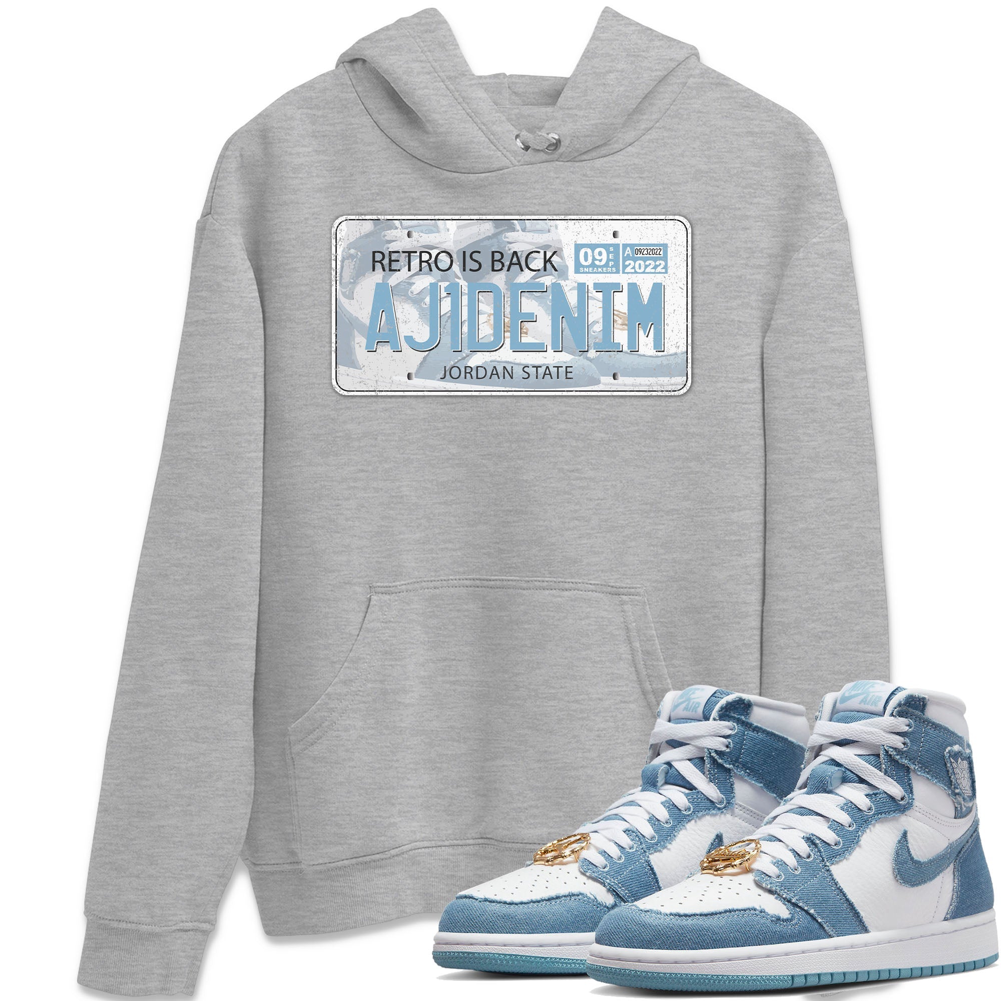 Jordan 1 Denim Sneaker Matching T-Shirt Jordan Plate Sneaker Tees Jordan 1 Denim Sneaker Release Tees Crew Neck Tees