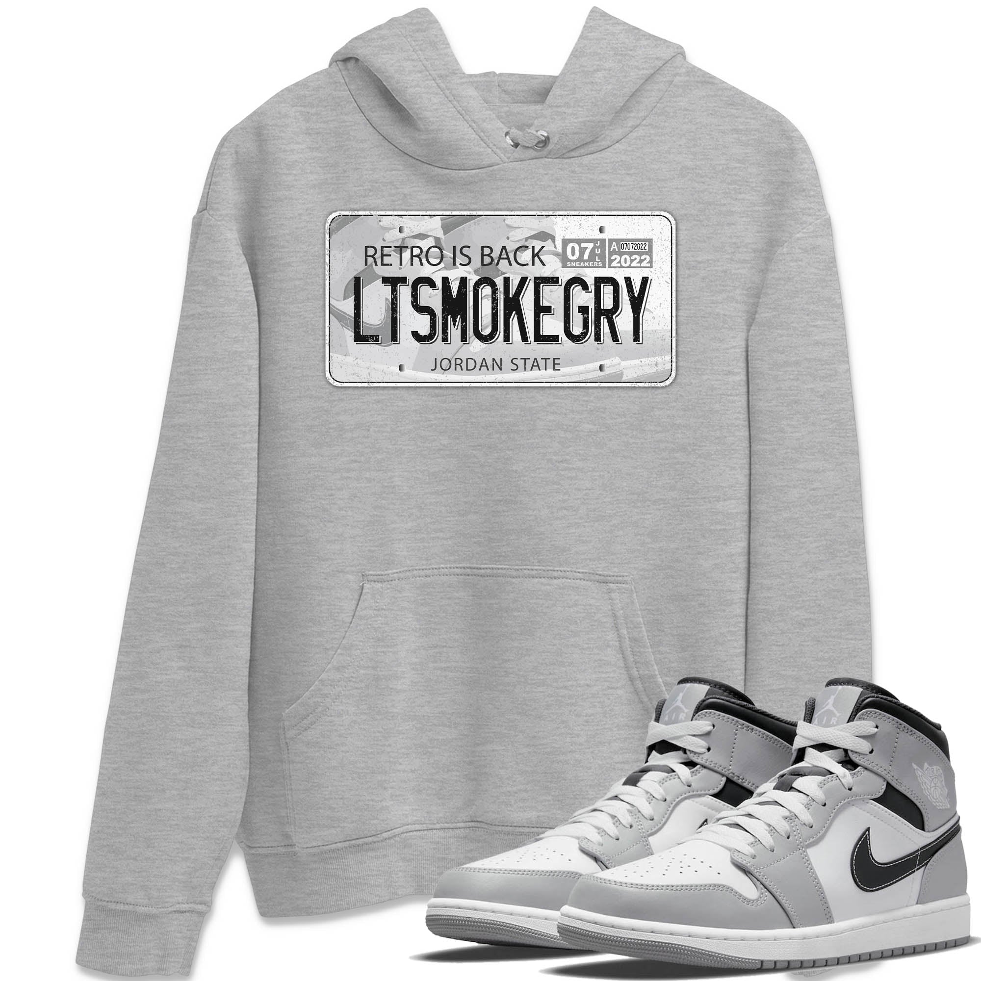 Jordan 1 Light Smoke Grey Sneaker Matching T-Shirt Jordan Plate Sneaker Tees Jordan 1 Light Smoke Grey Sneaker Release Tees Crew Neck Tees