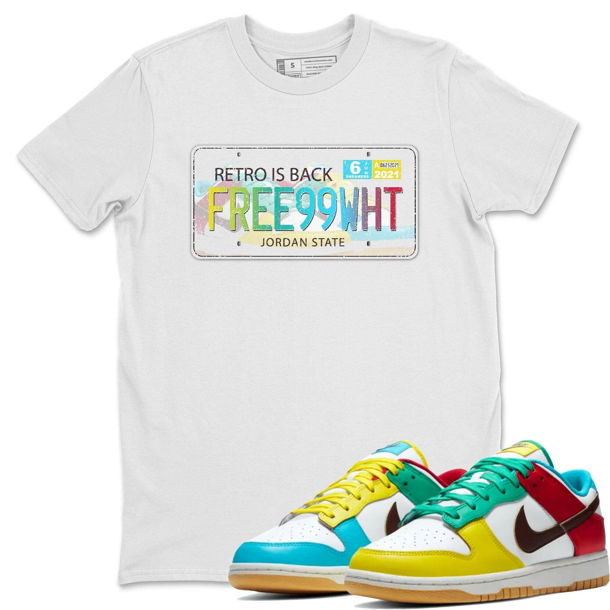 Dunk Free 99 White Sneaker Match Tees Jordan Plate Sneaker Tees Dunk Free 99 White Jordan to match sneaker T-Shirt Crew Neck Shirts