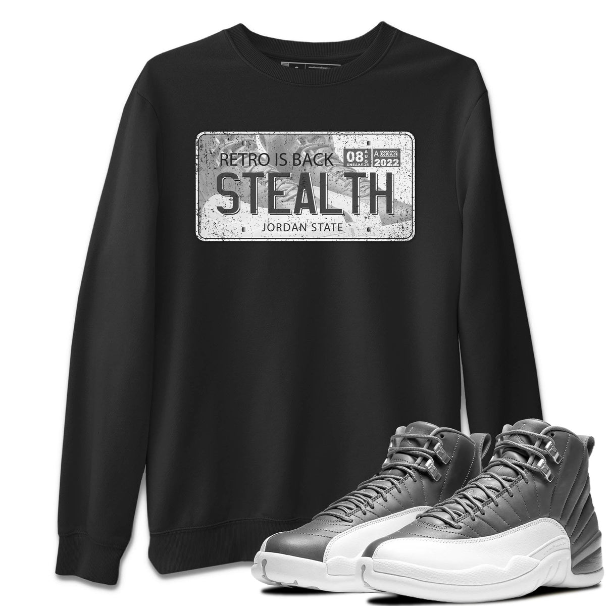 Jordan 12 Stealth Sneaker Matching T-Shirt Jordan Plate Sneaker Tees Jordan 12 Stealth Sneaker Release Tees Crew Neck Tees